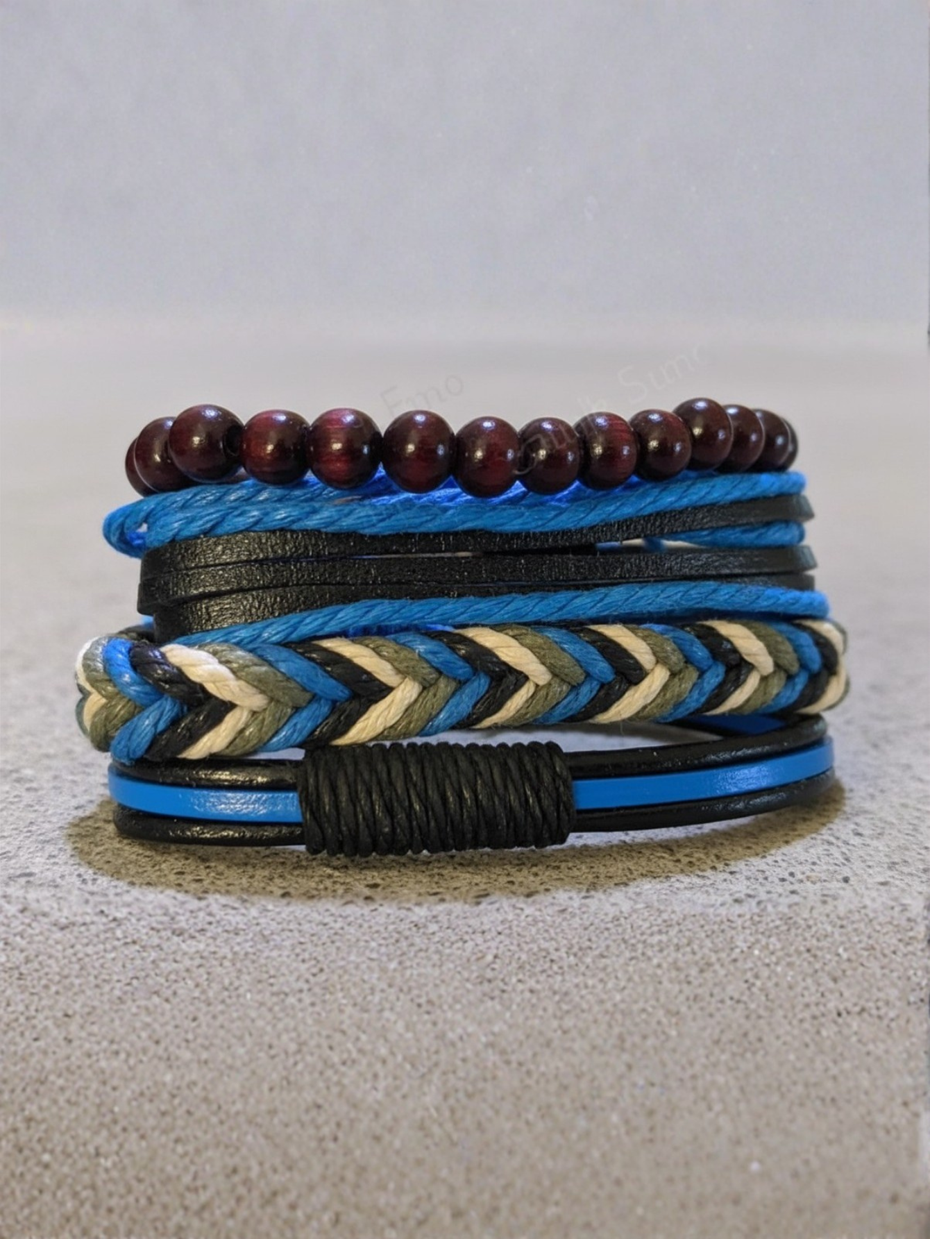 Blue Leather Bracelet Set