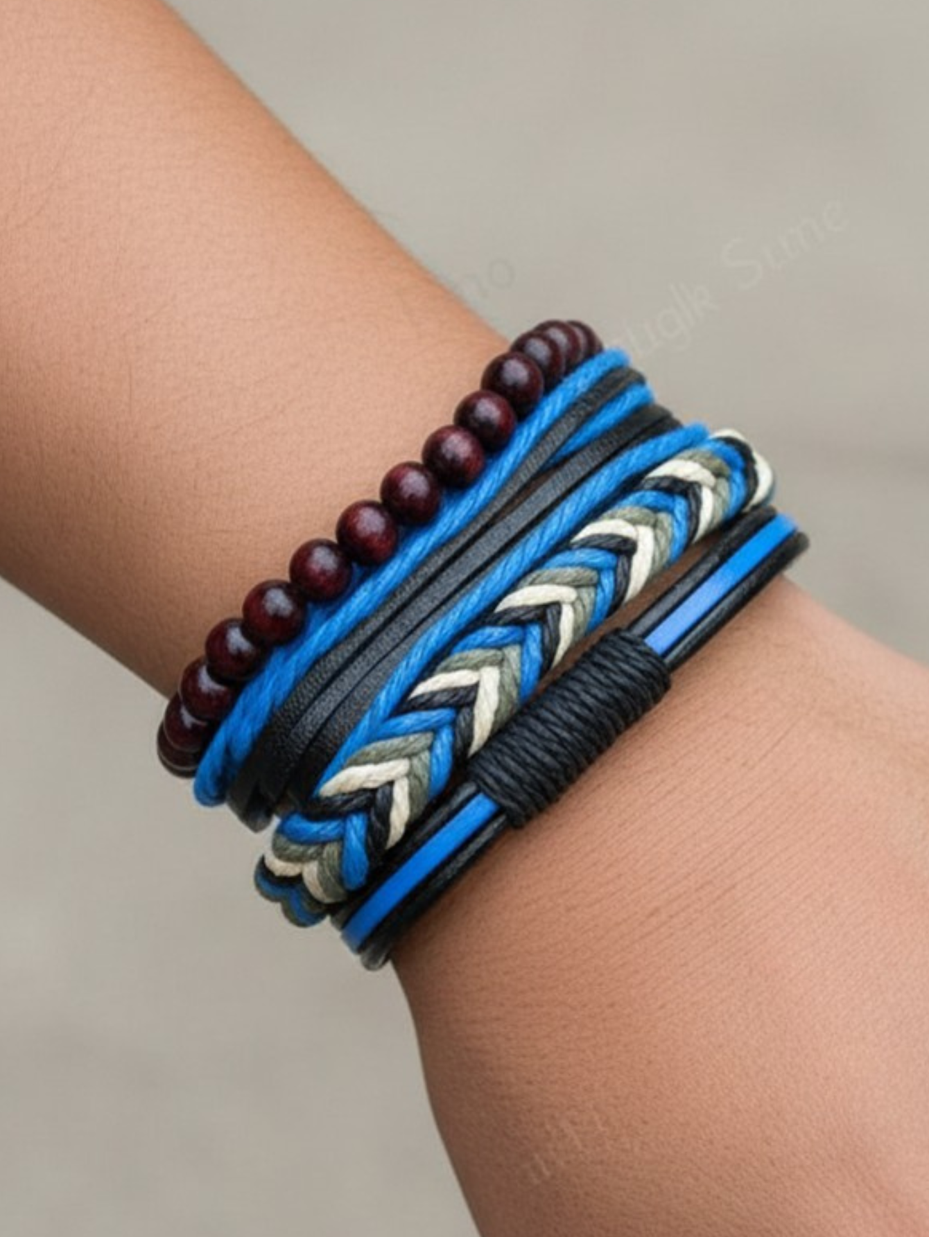 Blue Leather Bracelet Set