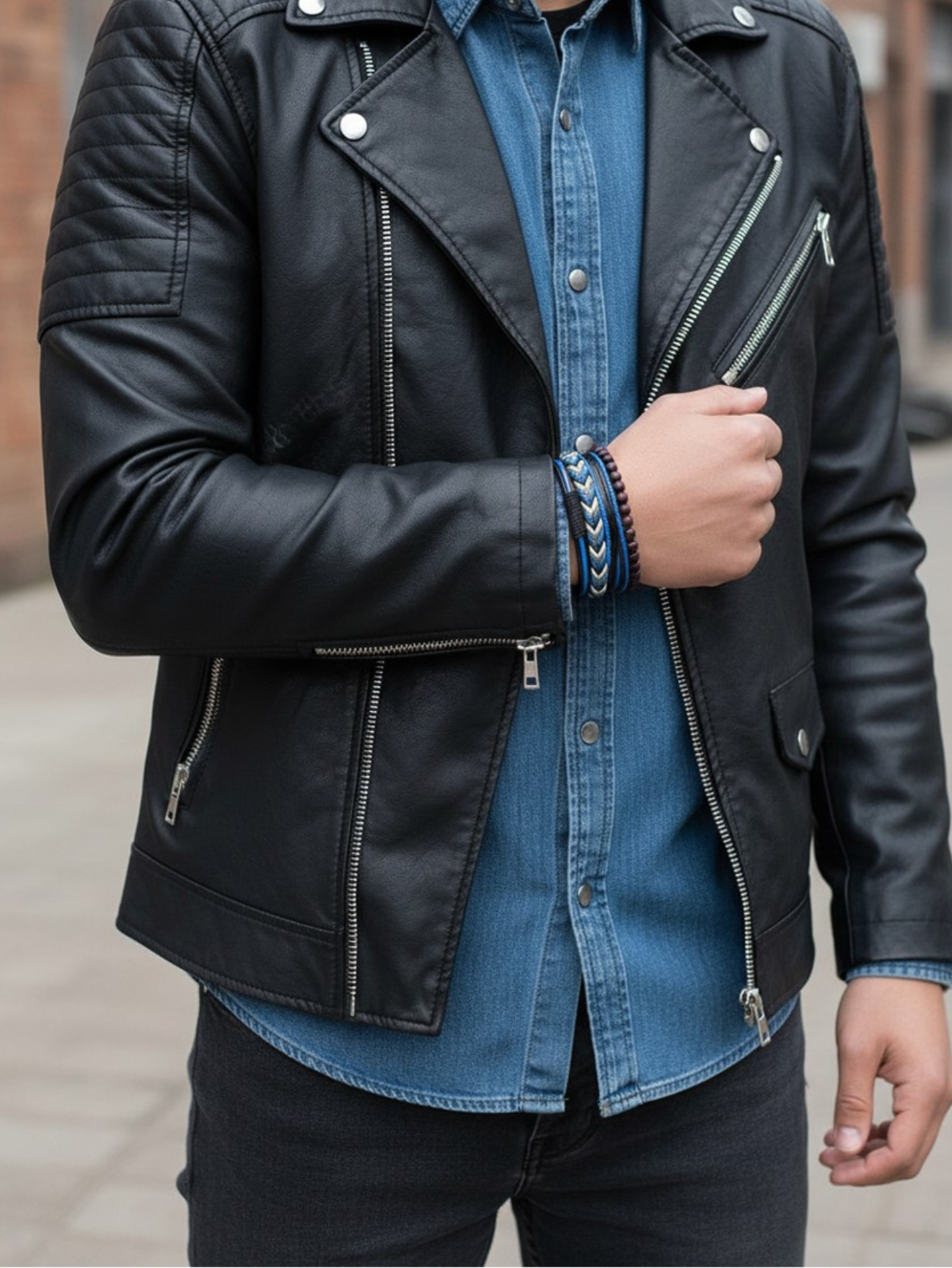 Blue Leather Bracelet Set