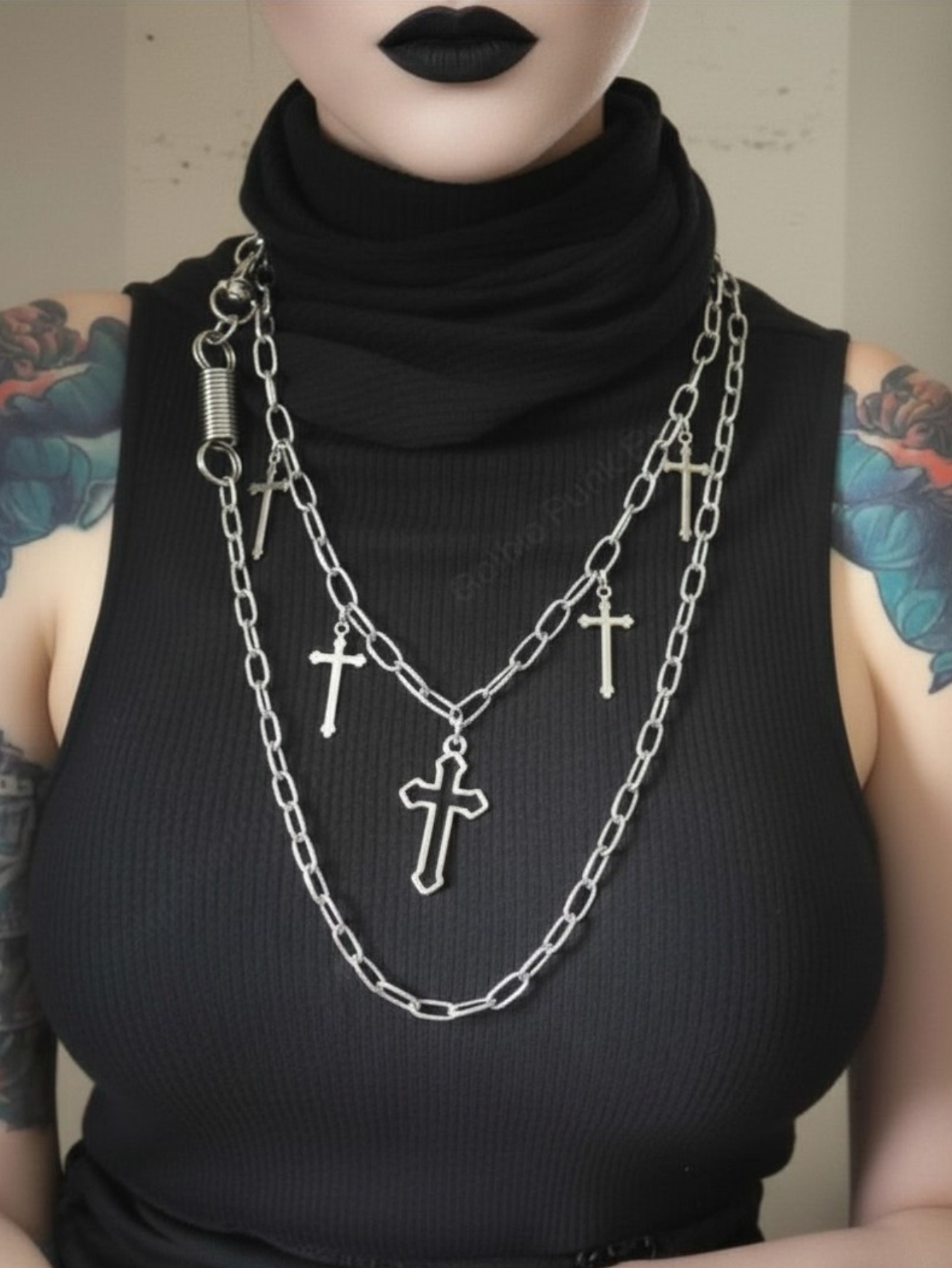 Layered Cross Chain Necklace