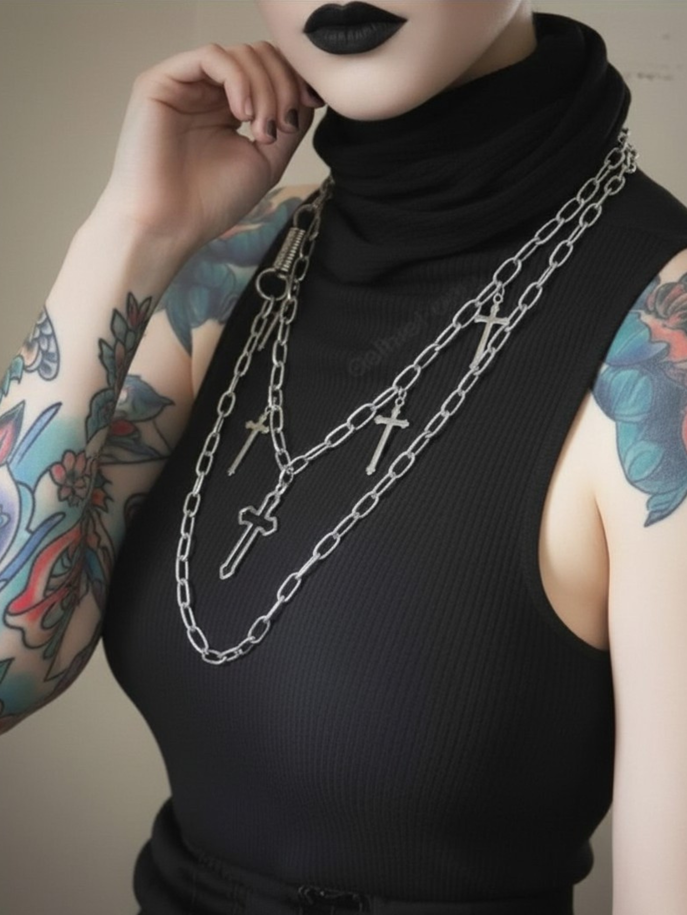 Layered Cross Chain Necklace