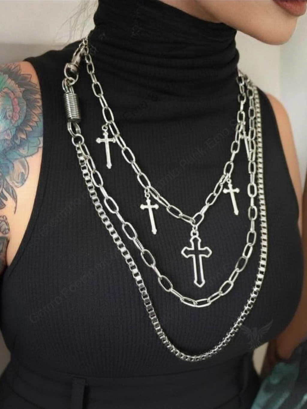 Layered Cross Chain Necklace