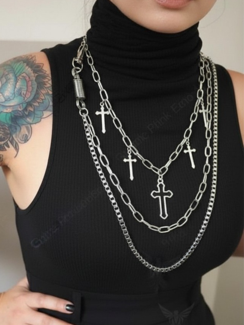 Layered Cross Chain Necklace