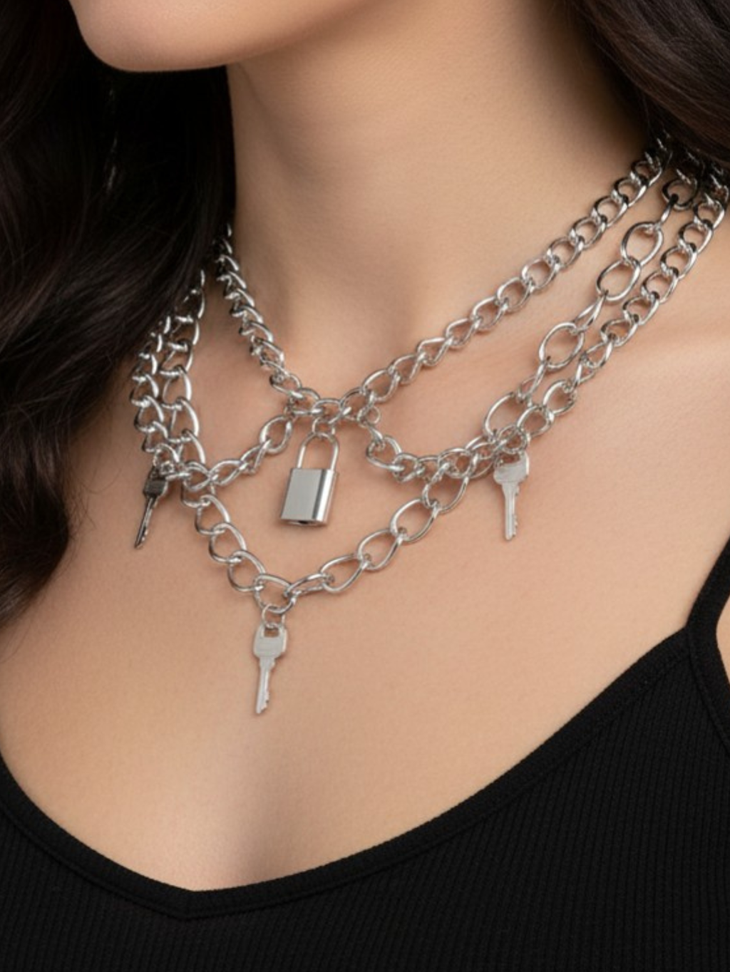 Lock & Key Chain Necklace