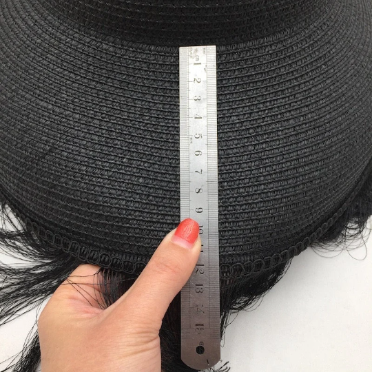 Large Brim Fringe Black Hat