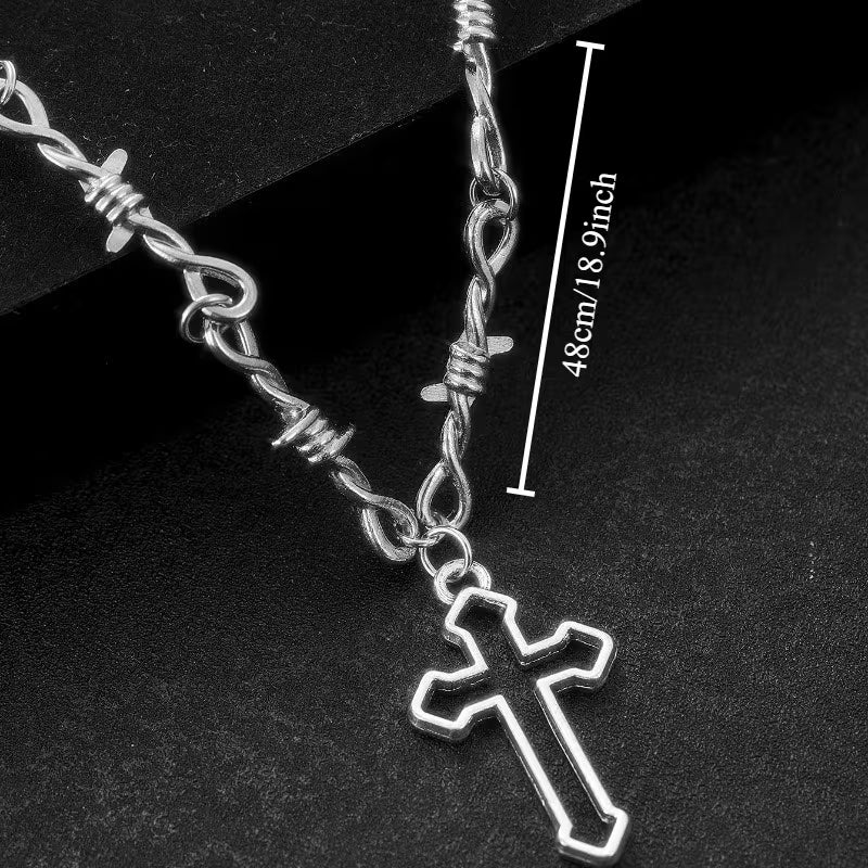 Barbed Wire Cross Chain Necklace