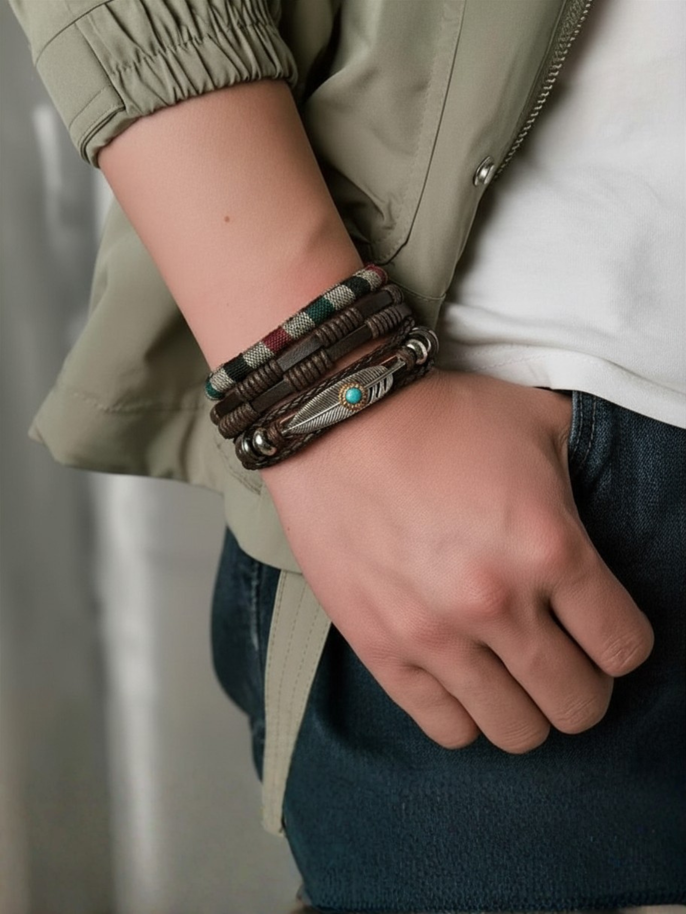 Boho Leather Bracelet Set 3pc