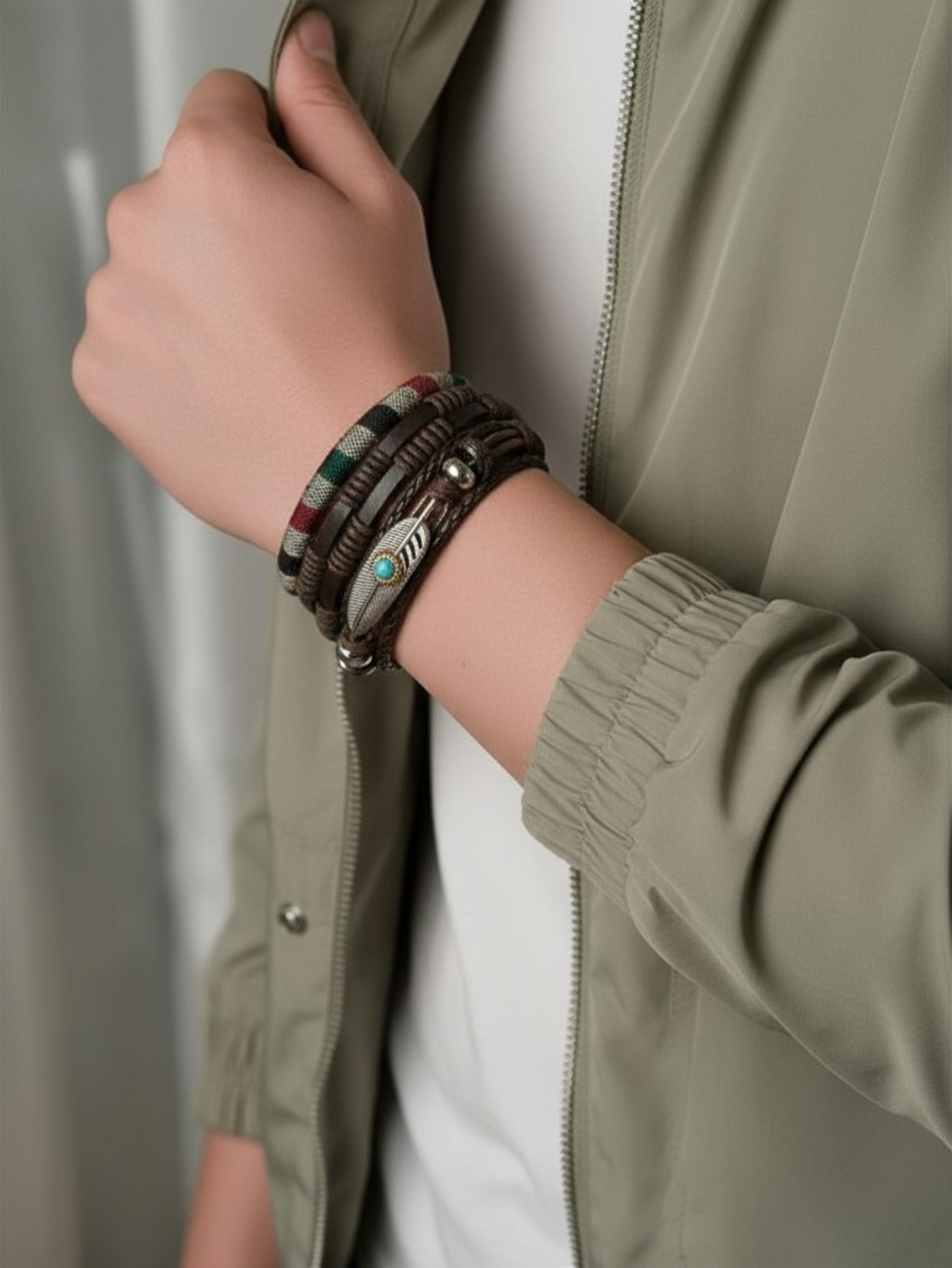 Boho Leather Bracelet Set 3pc