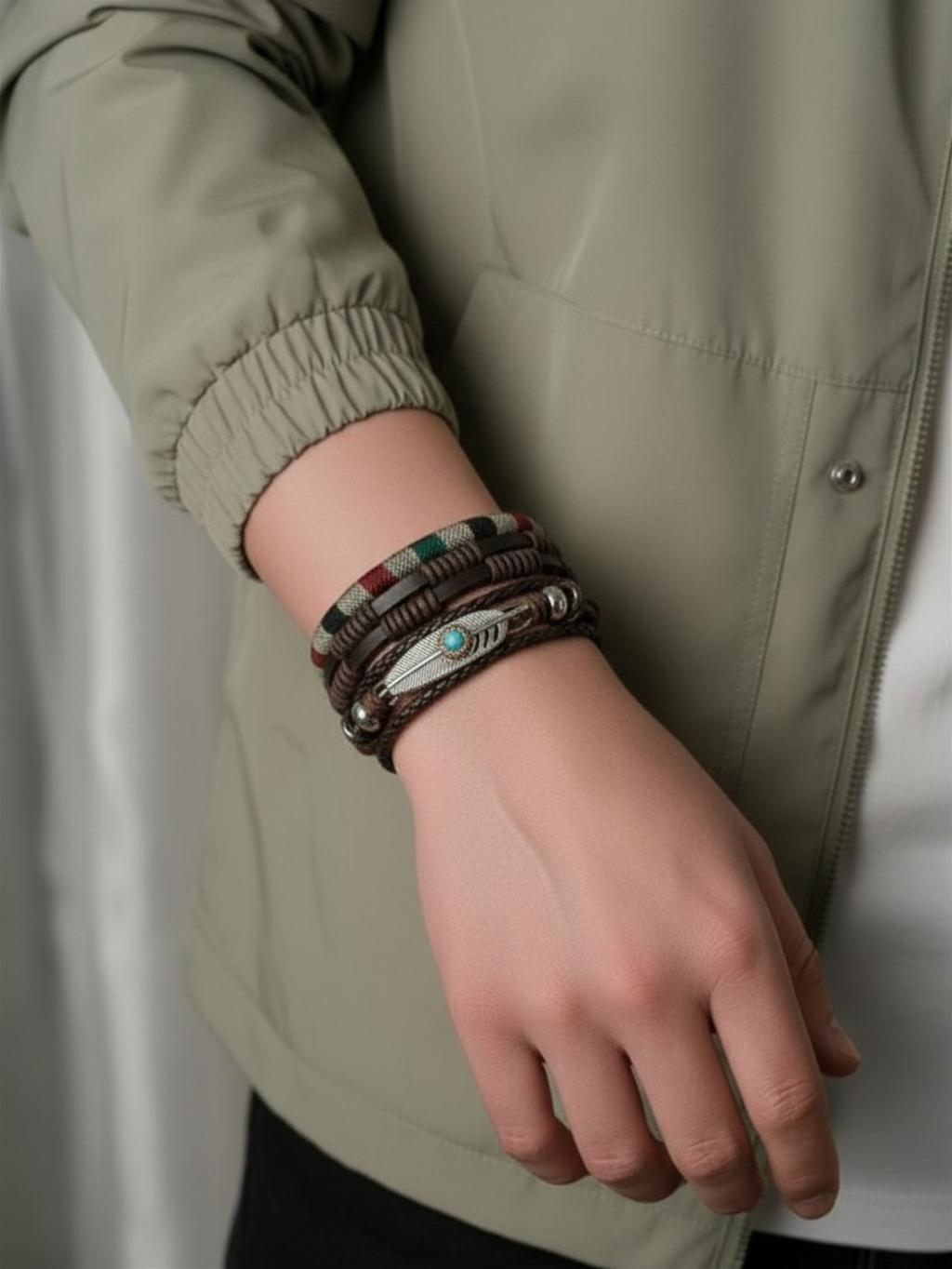 Boho Leather Bracelet Set 3pc