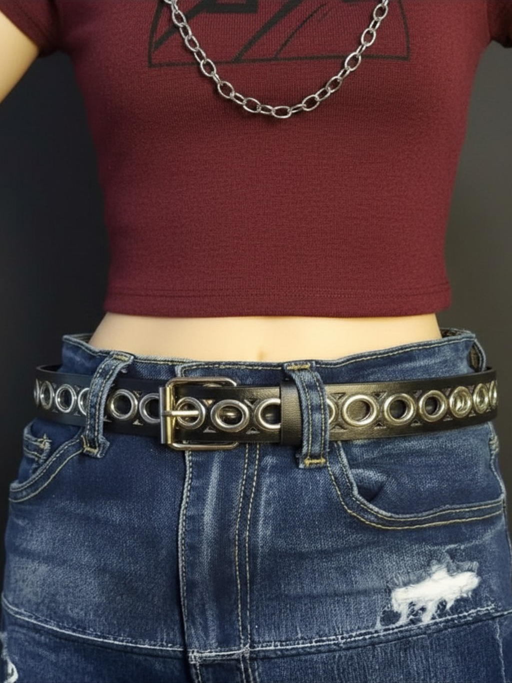 Grommet Black Long Belt