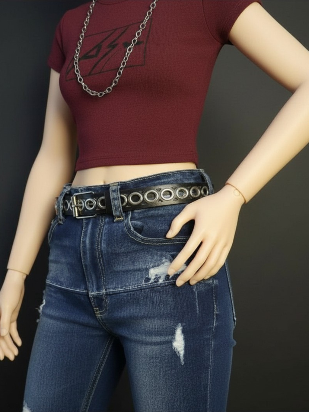 Grommet Black Long Belt