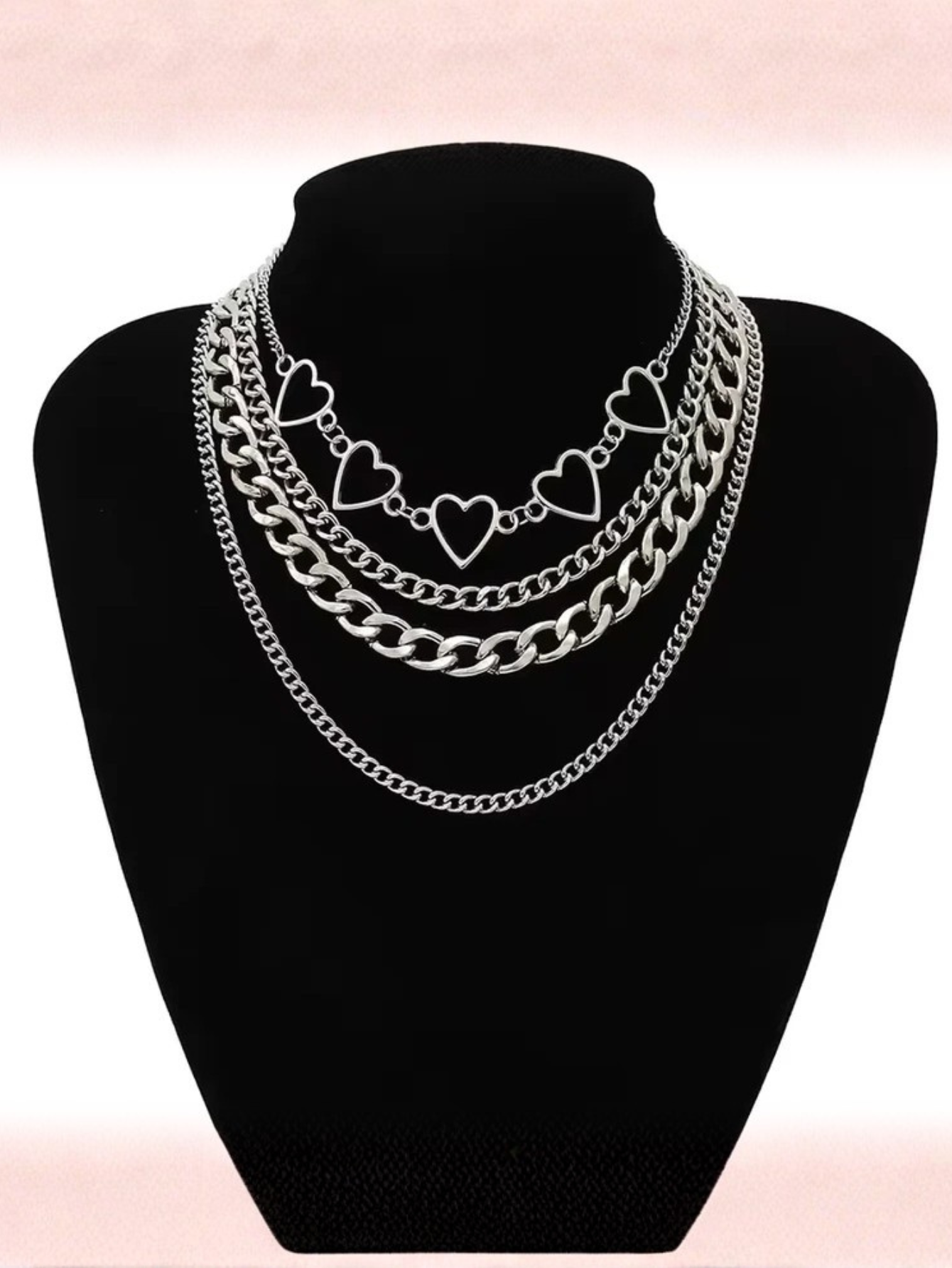 O ring Heart Layered Chain Necklace