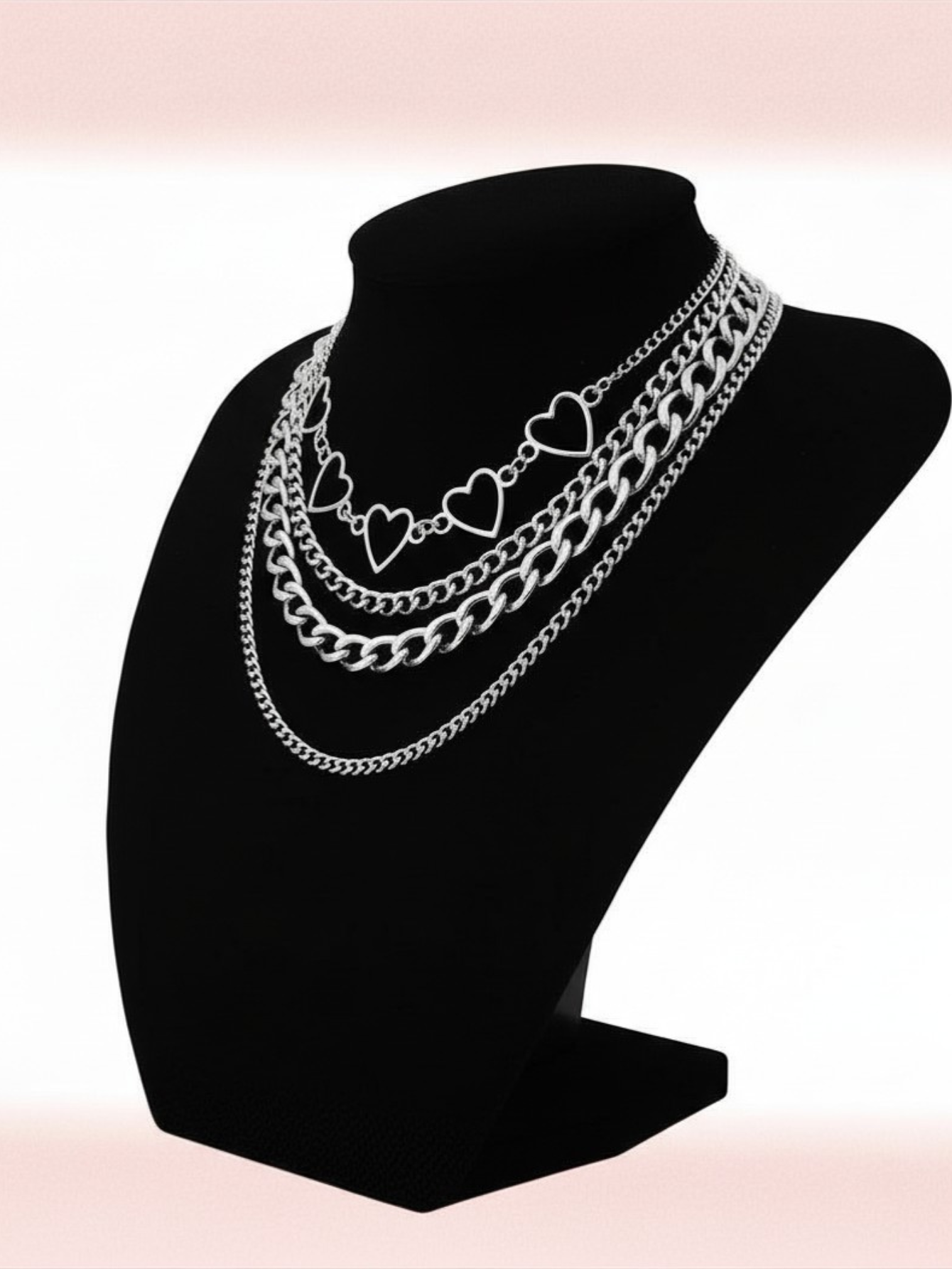 O ring Heart Layered Chain Necklace