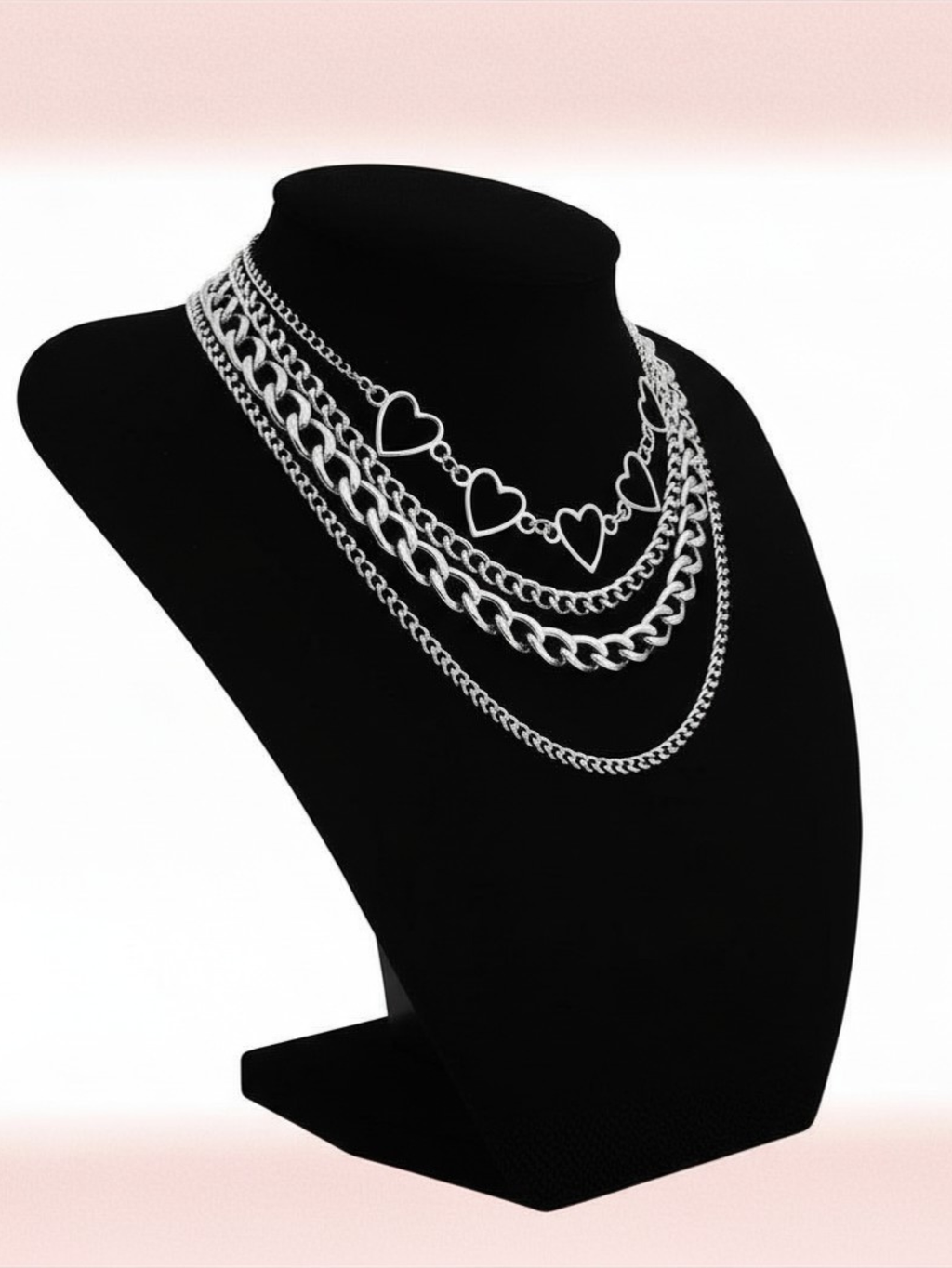 O ring Heart Layered Chain Necklace