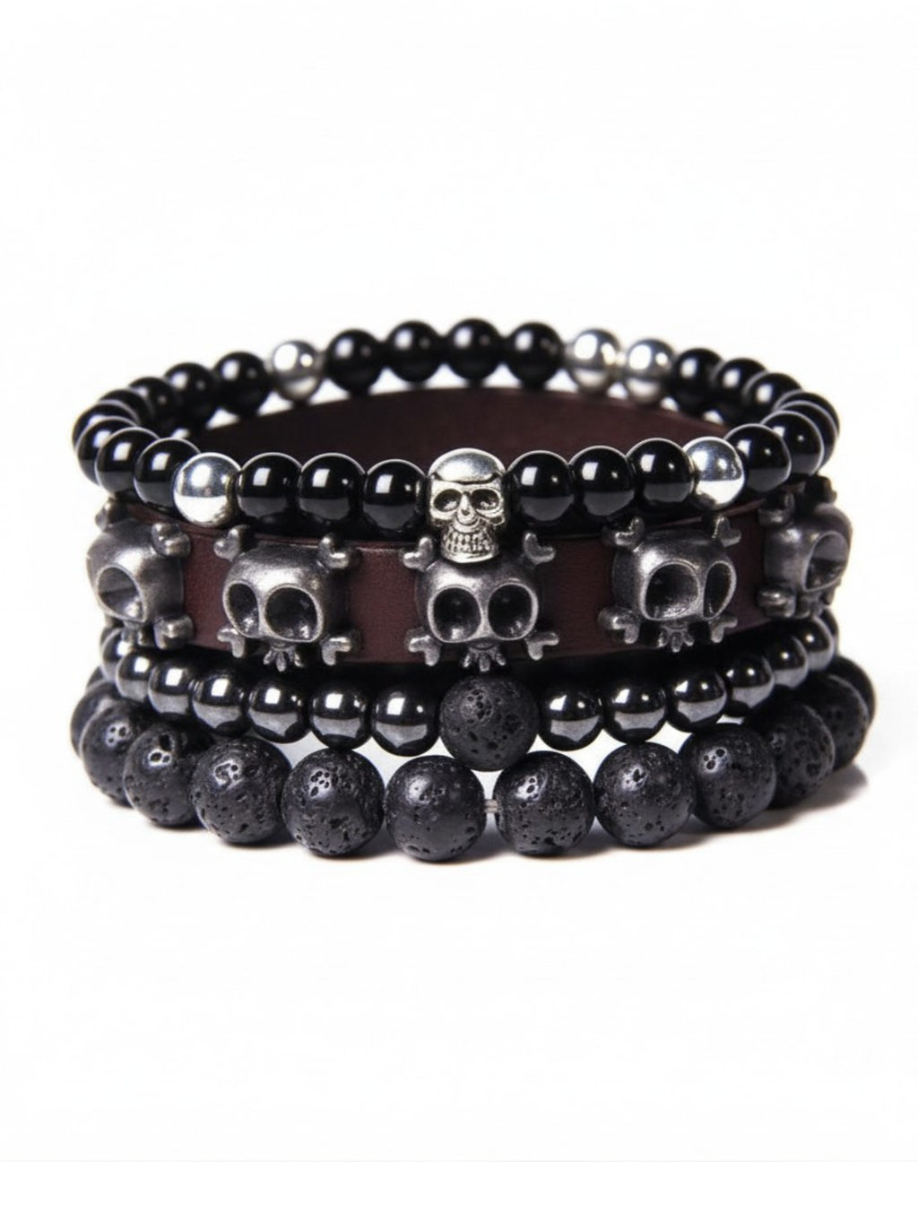 Gothic Skull Bead Bracelet Set