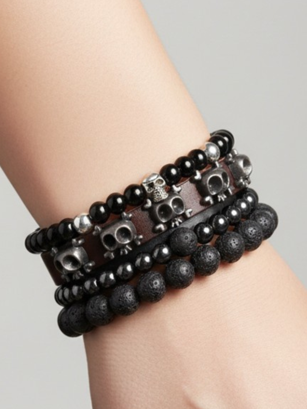 Gothic Skull Bead Bracelet Set