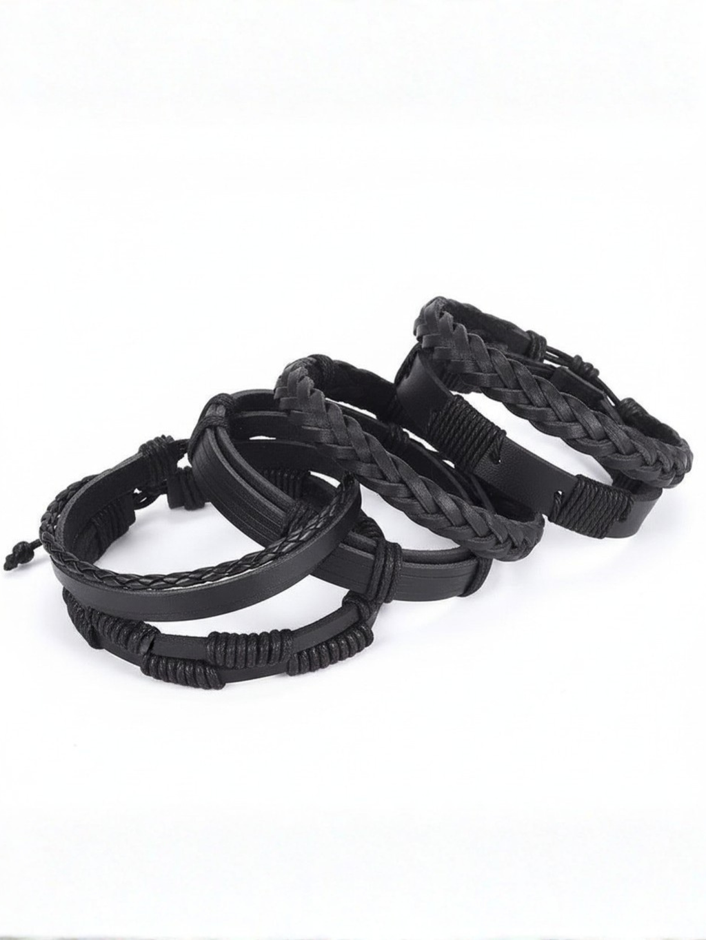 Black Woven Bracelet 6pc Set