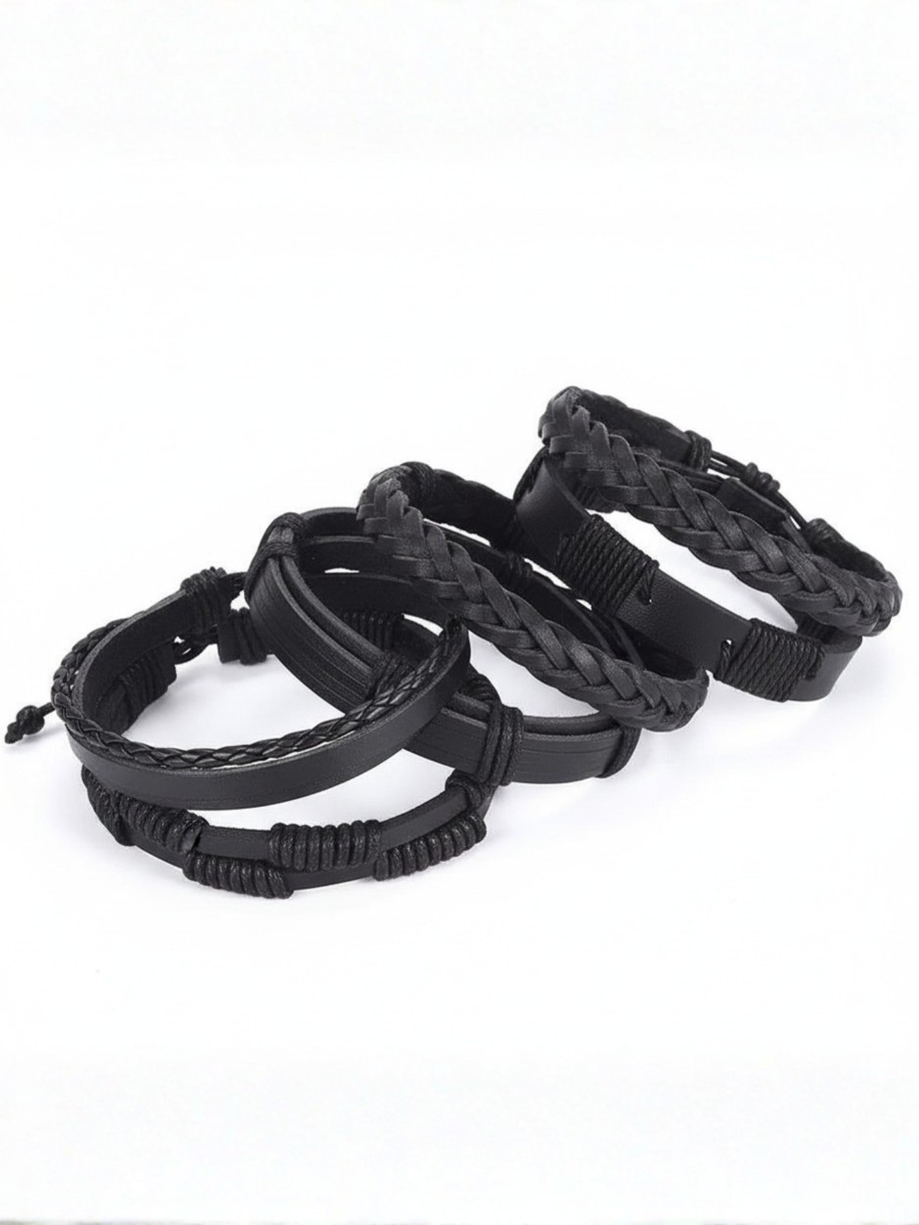 Black Woven Bracelet 6pc Set
