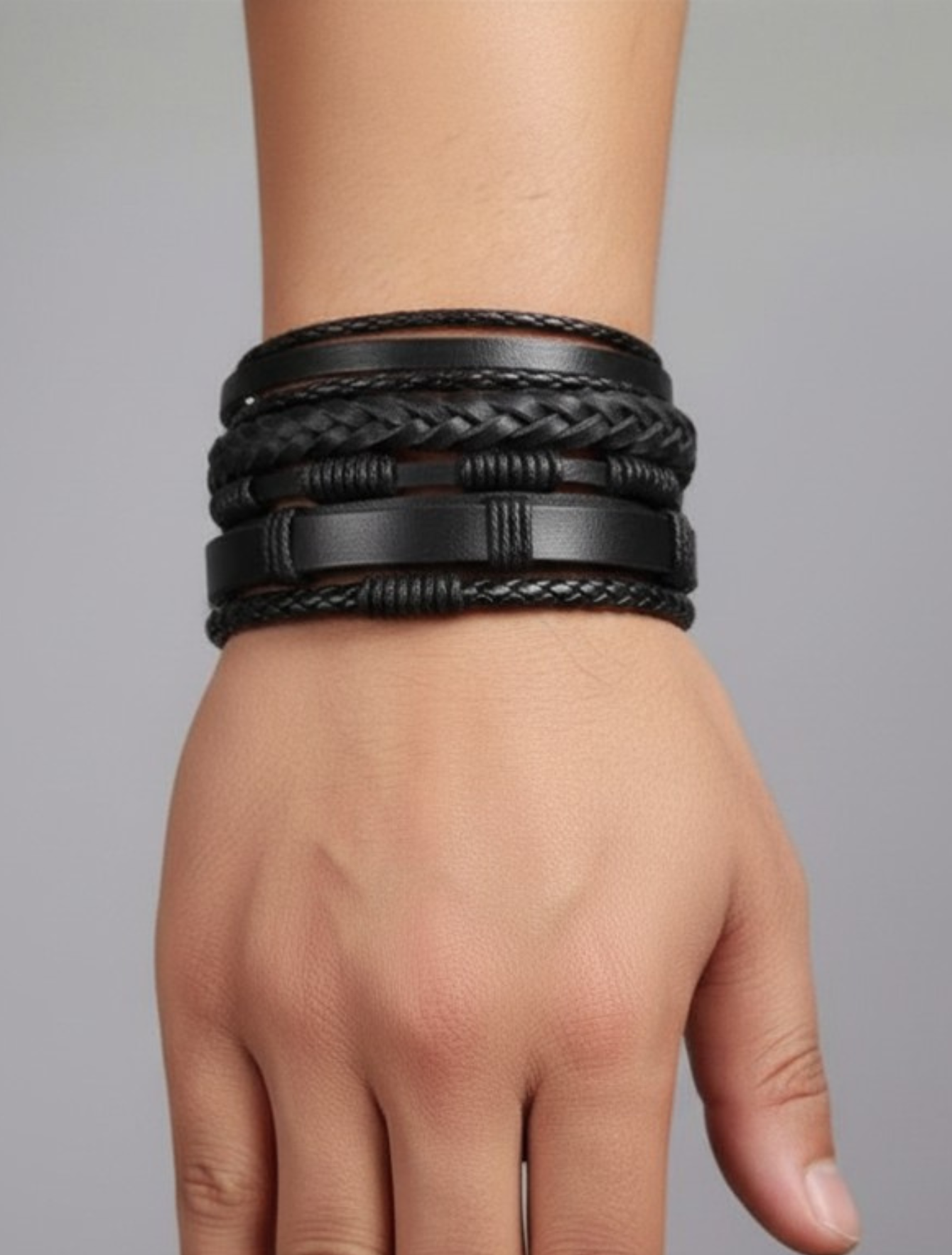 Black Woven Bracelet 6pc Set