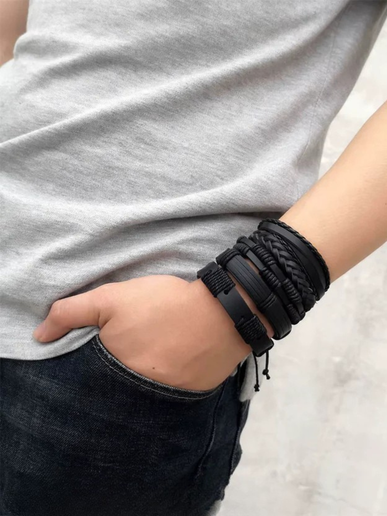 Black Woven Bracelet 6pc Set