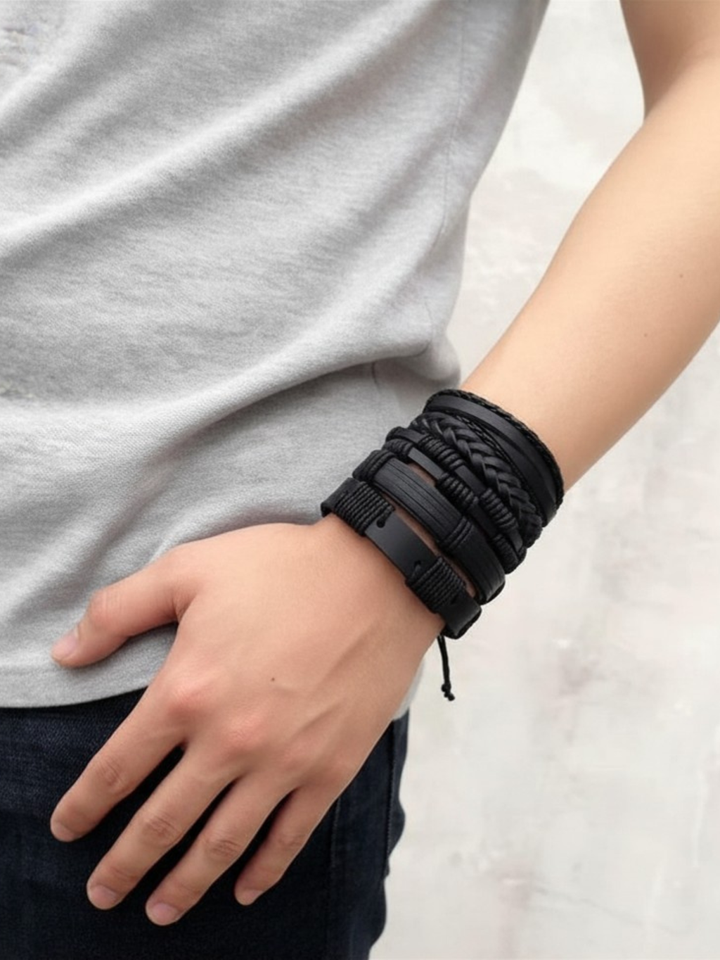 Black Woven Bracelet 6pc Set