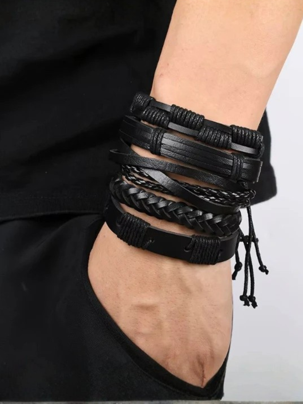 Black Woven Bracelet 6pc Set