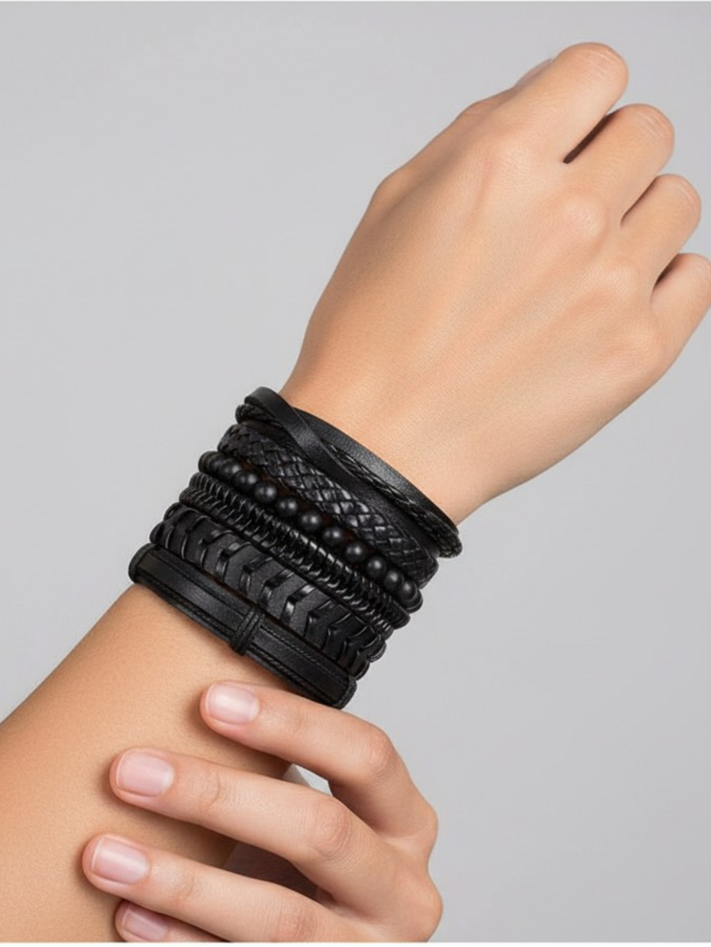 Black Woven Bracelet 6pc Set