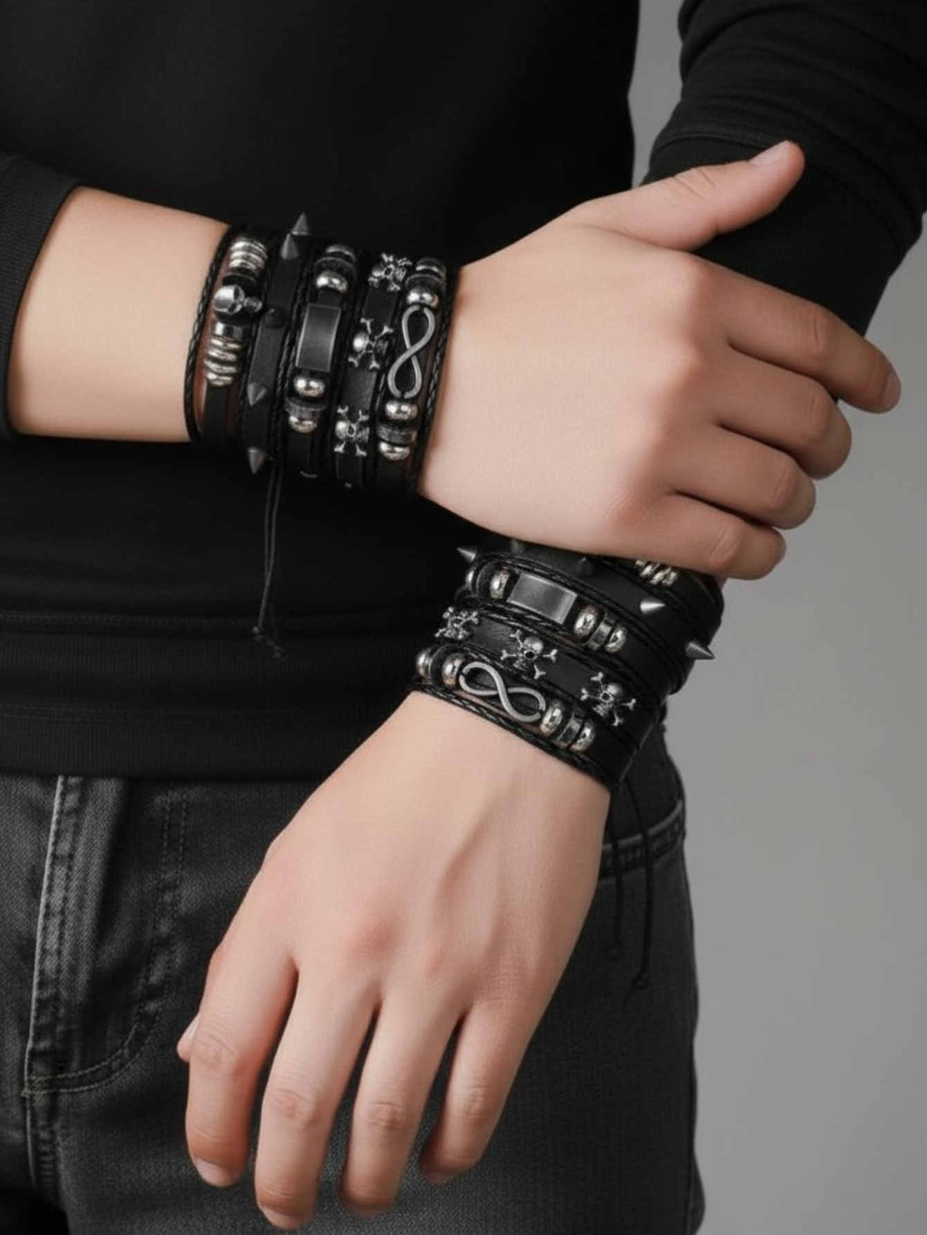 Spiked Punk Bracelet Set