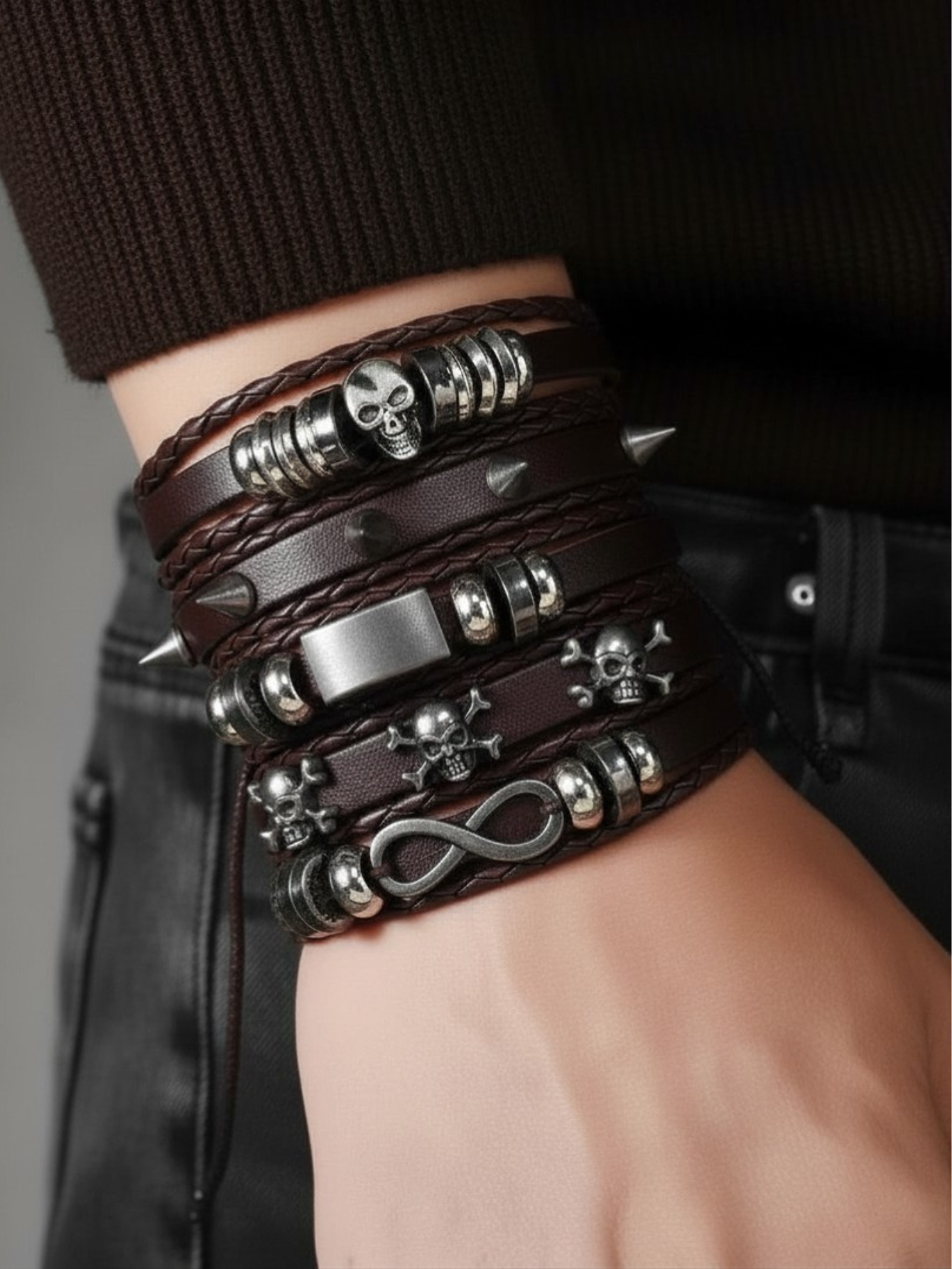 Spiked Punk Bracelet Set