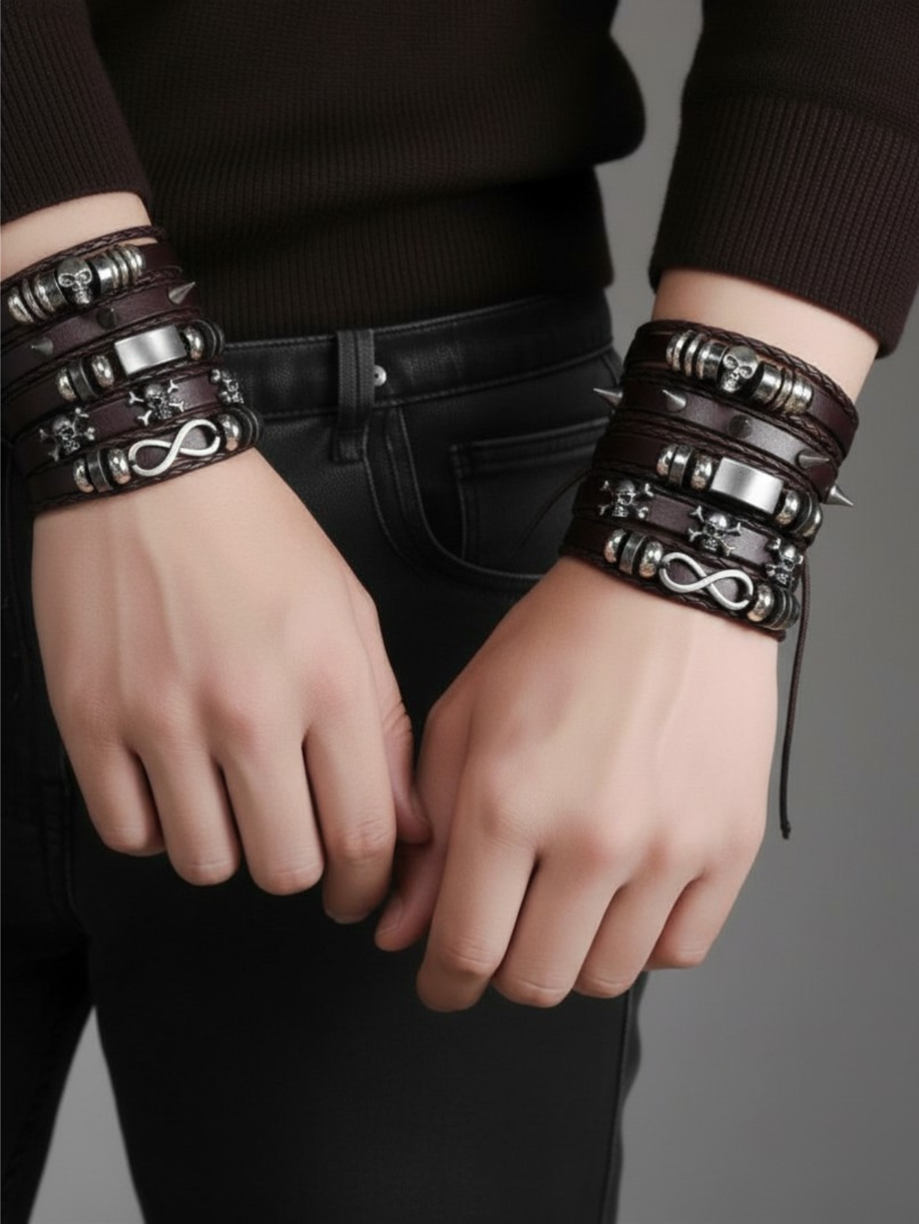 Spiked Punk Bracelet Set