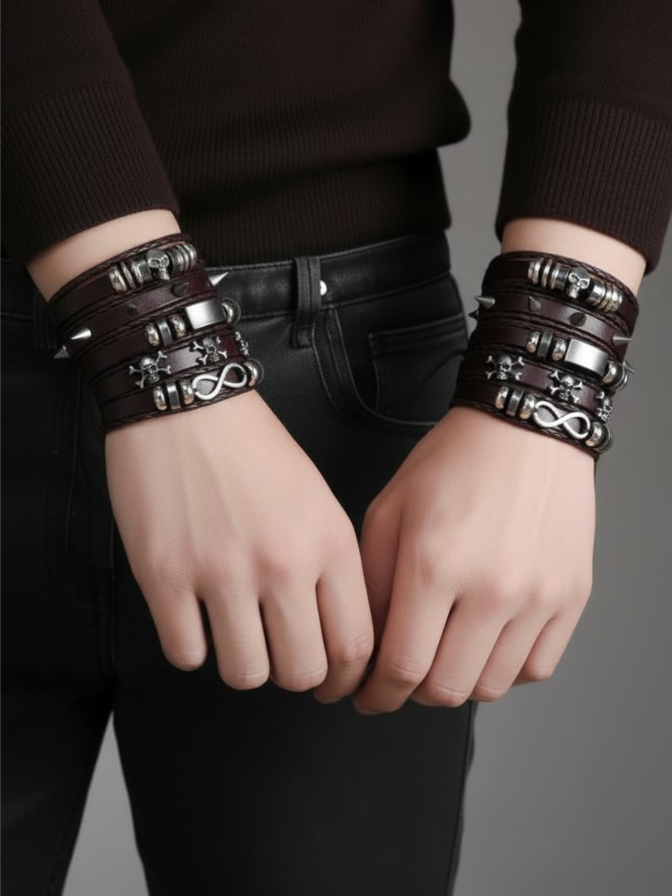 Spiked Punk Bracelet Set