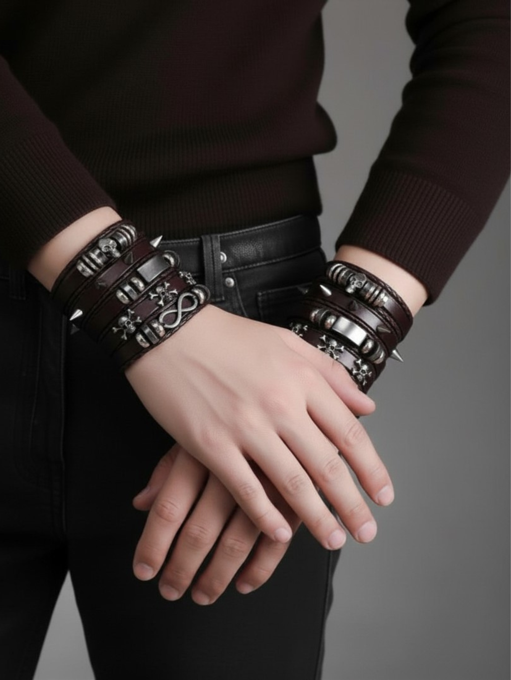 Spiked Punk Bracelet Set