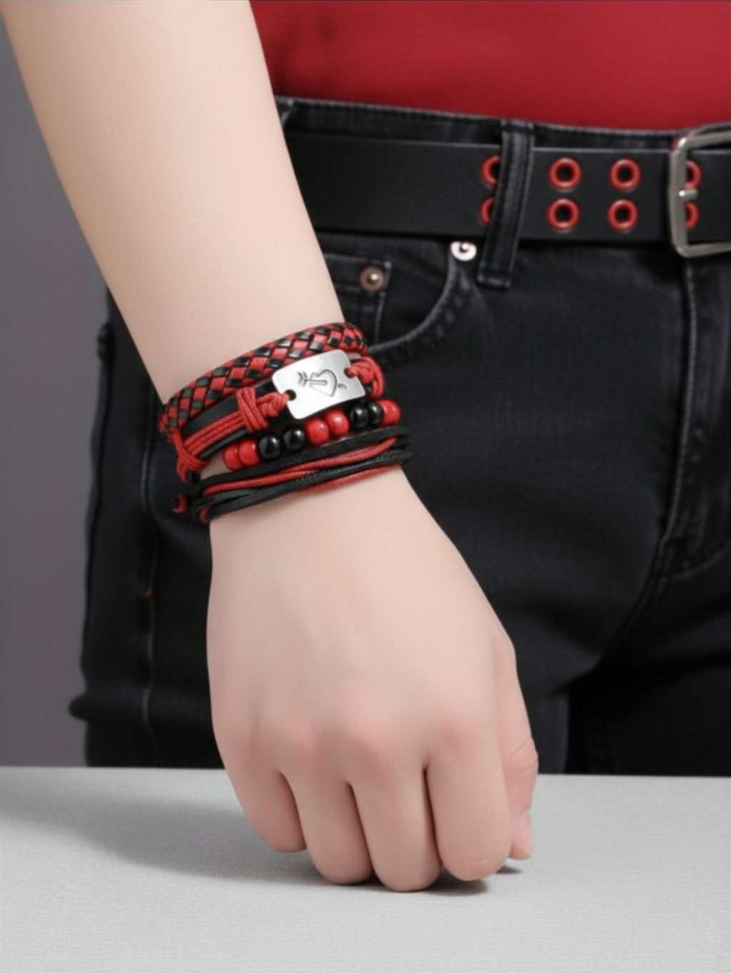 Red & Black Grommet Belt