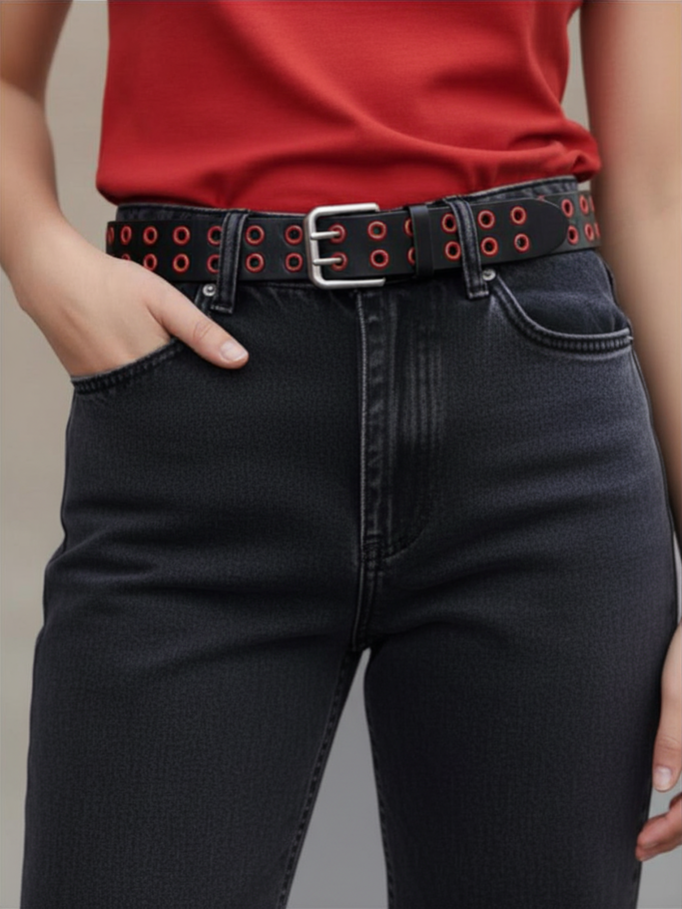 Red & Black Grommet Belt