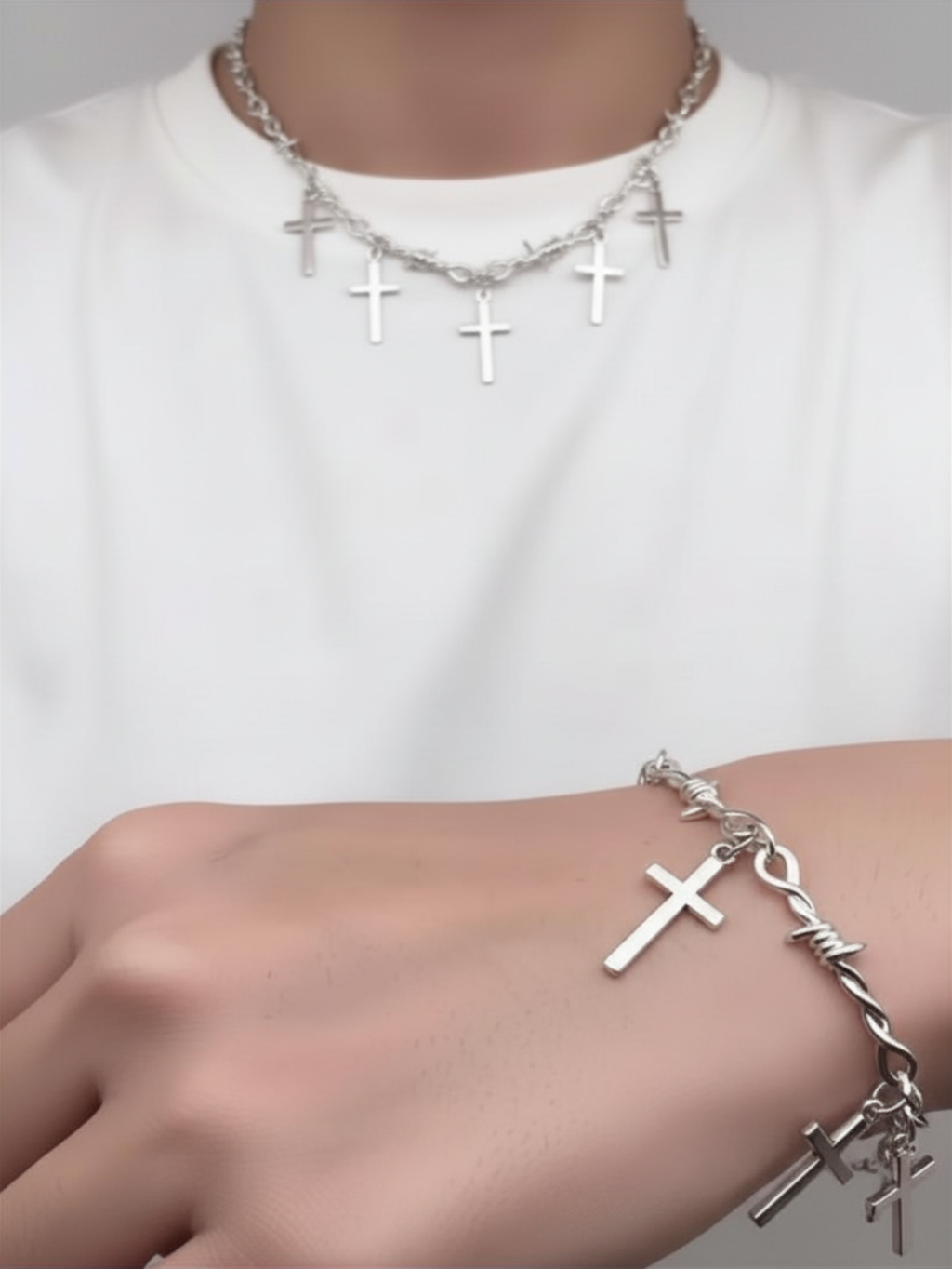 Barbed Wire Cross Chain Necklace