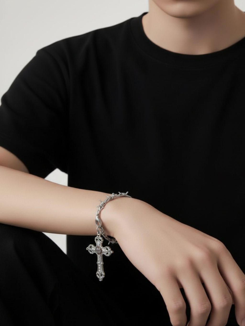 Barbed Wire Cross Chain Necklace