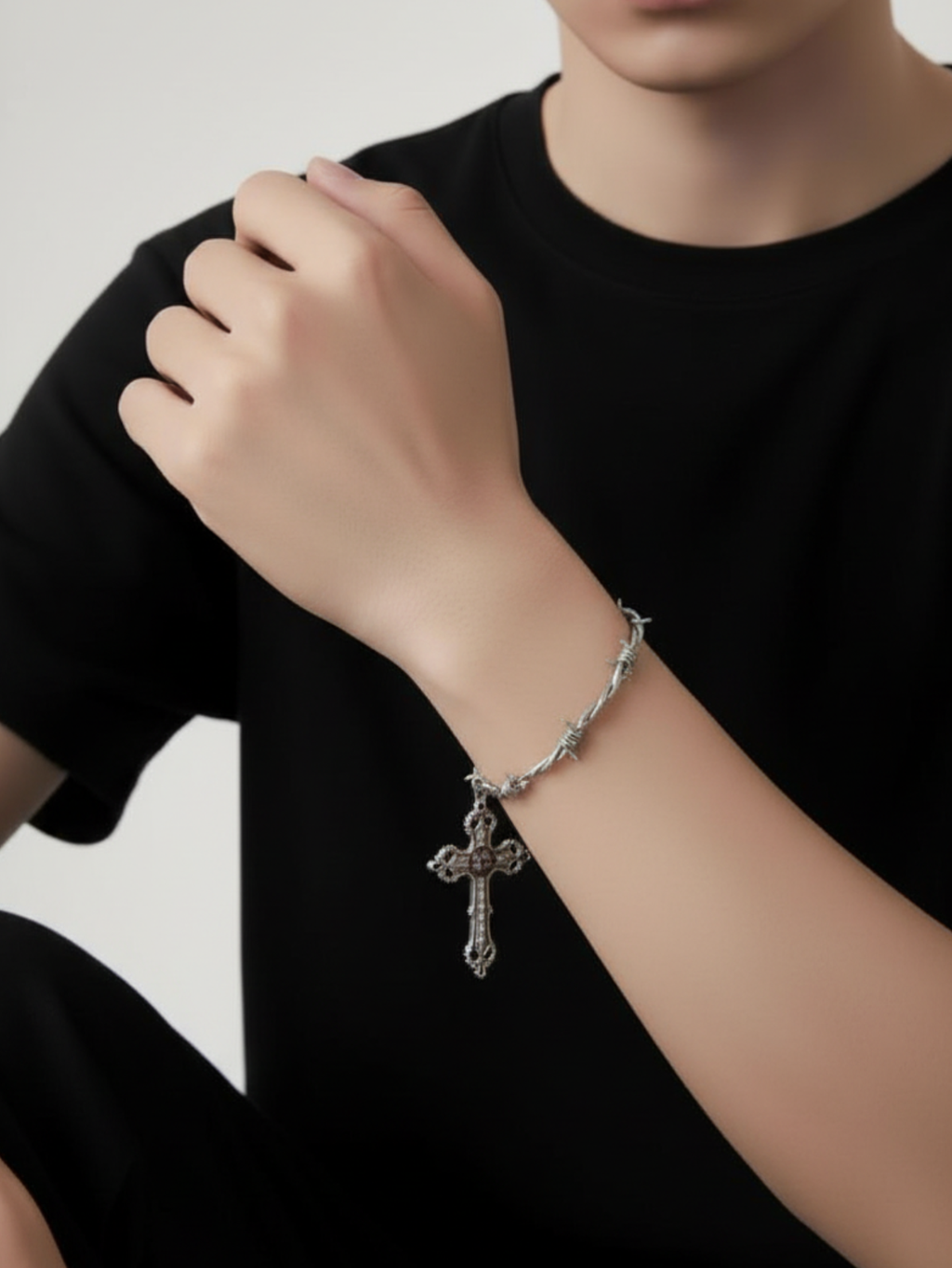Barbed Wire Cross Chain Necklace