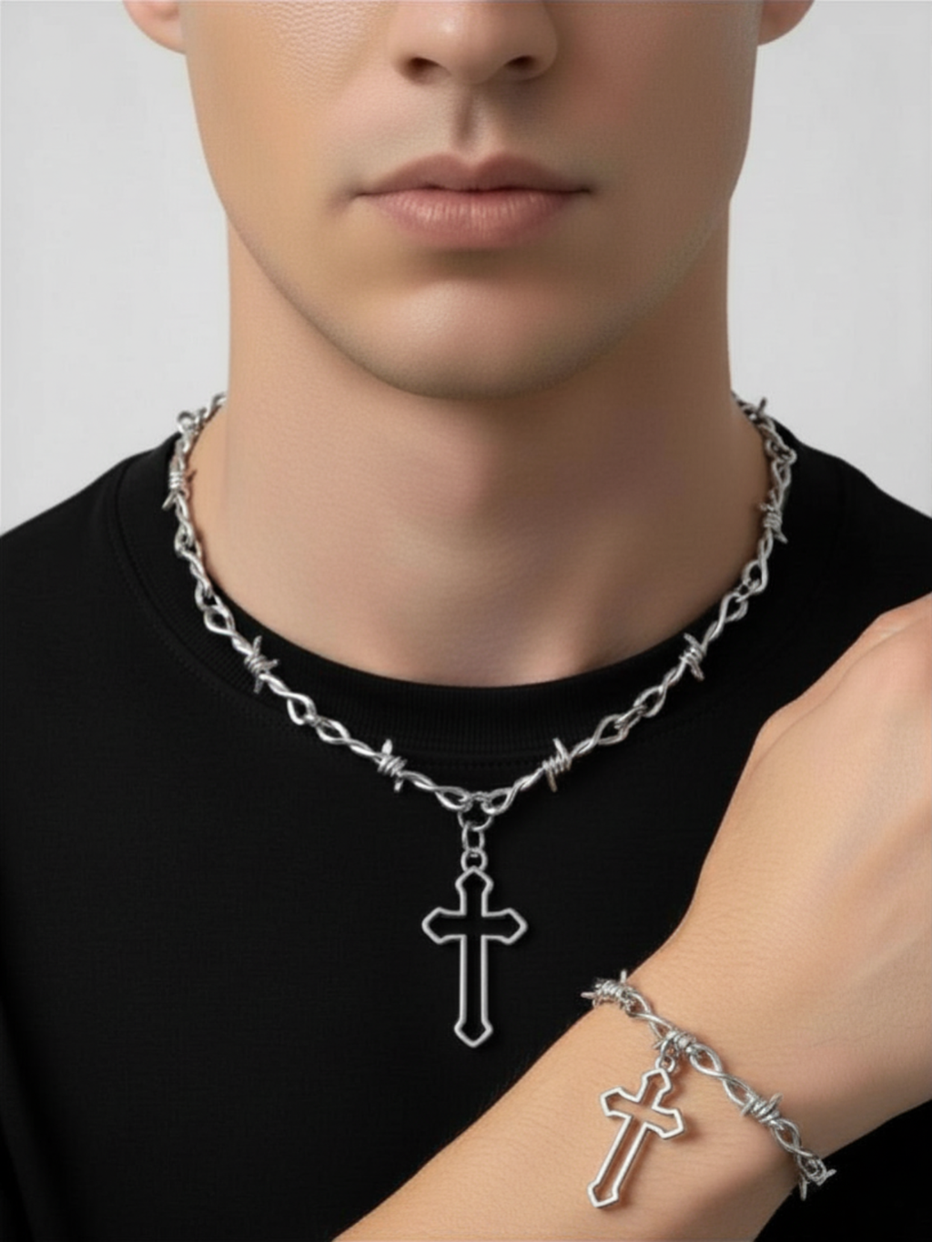 Barbed Wire Cross Chain Necklace