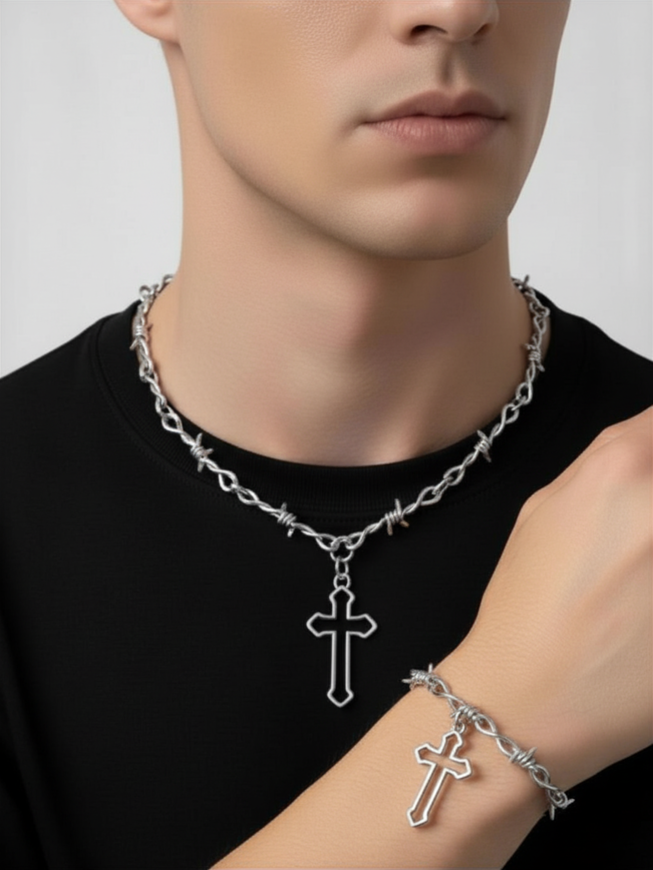 Barbed Wire Cross Chain Necklace