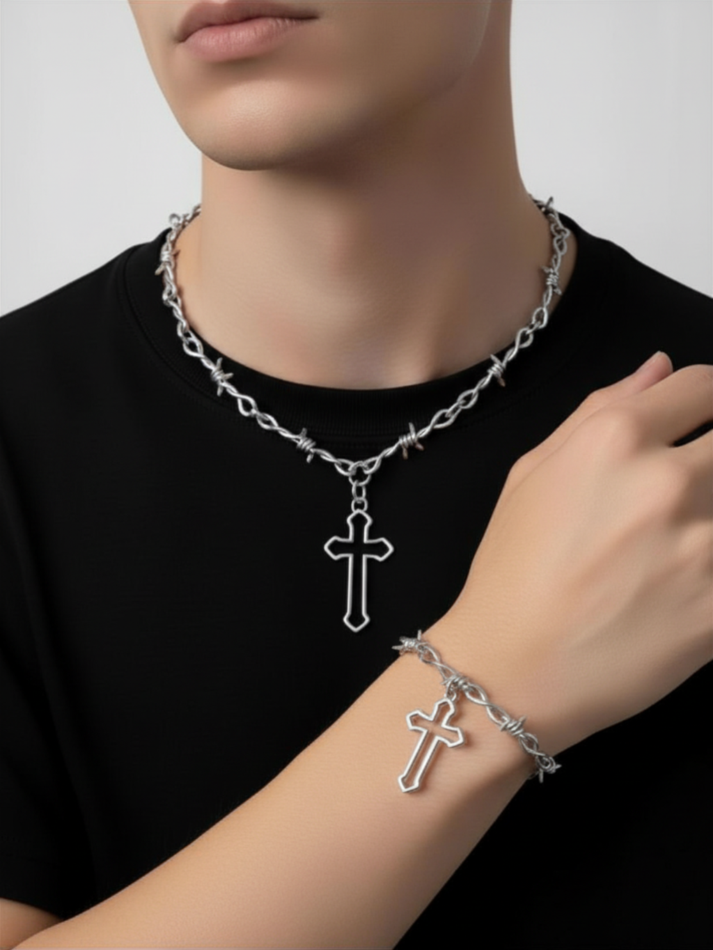 Barbed Wire Cross Chain Necklace