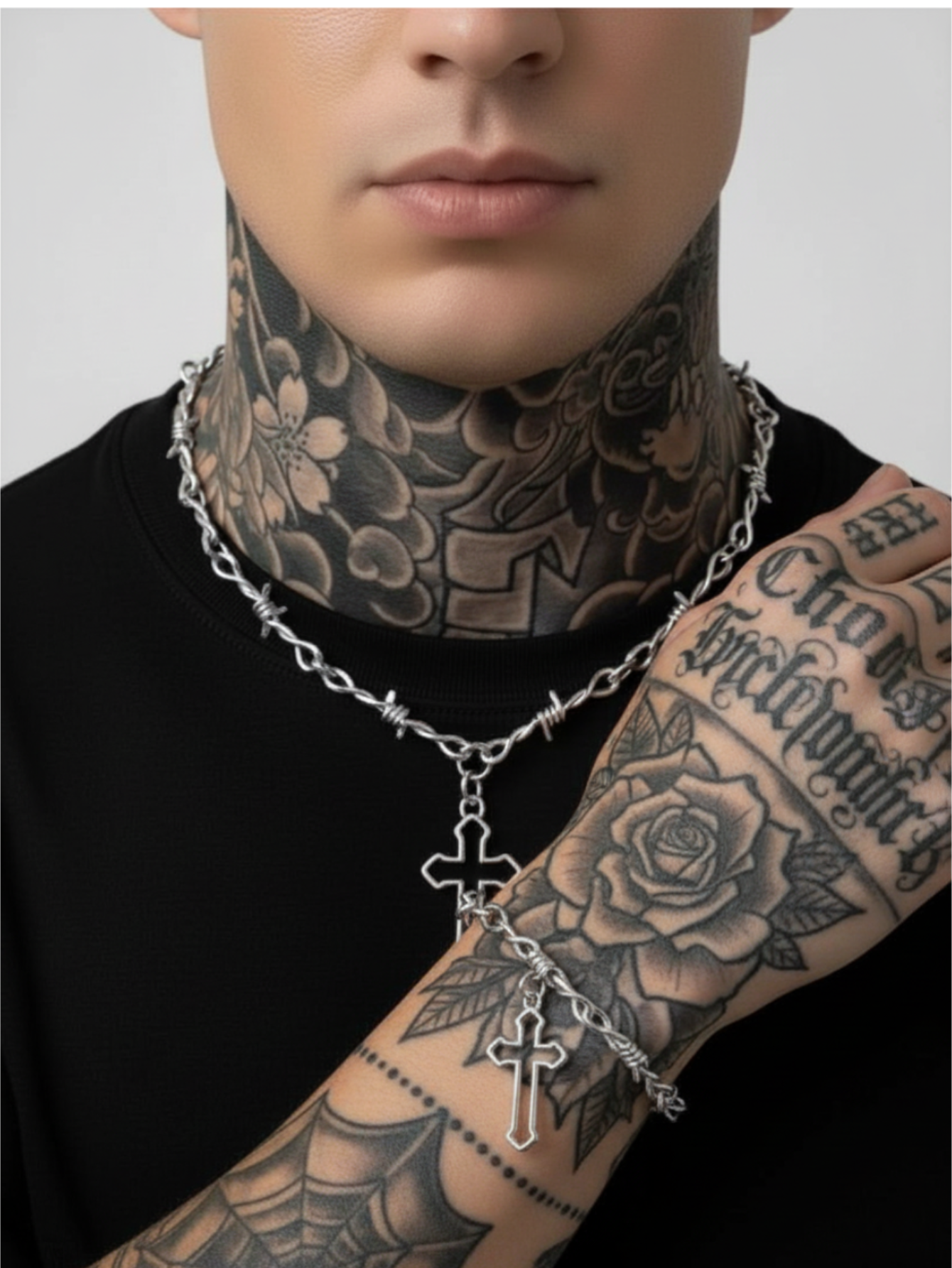 Barbed Wire Cross Chain Necklace