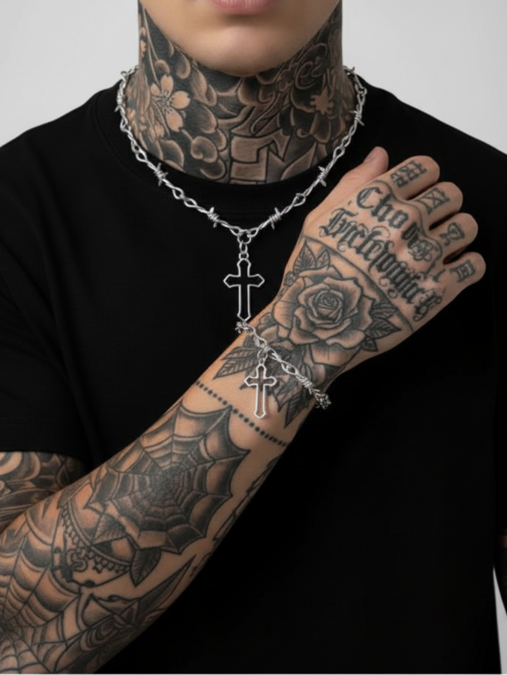 Barbed Wire Cross Chain Necklace