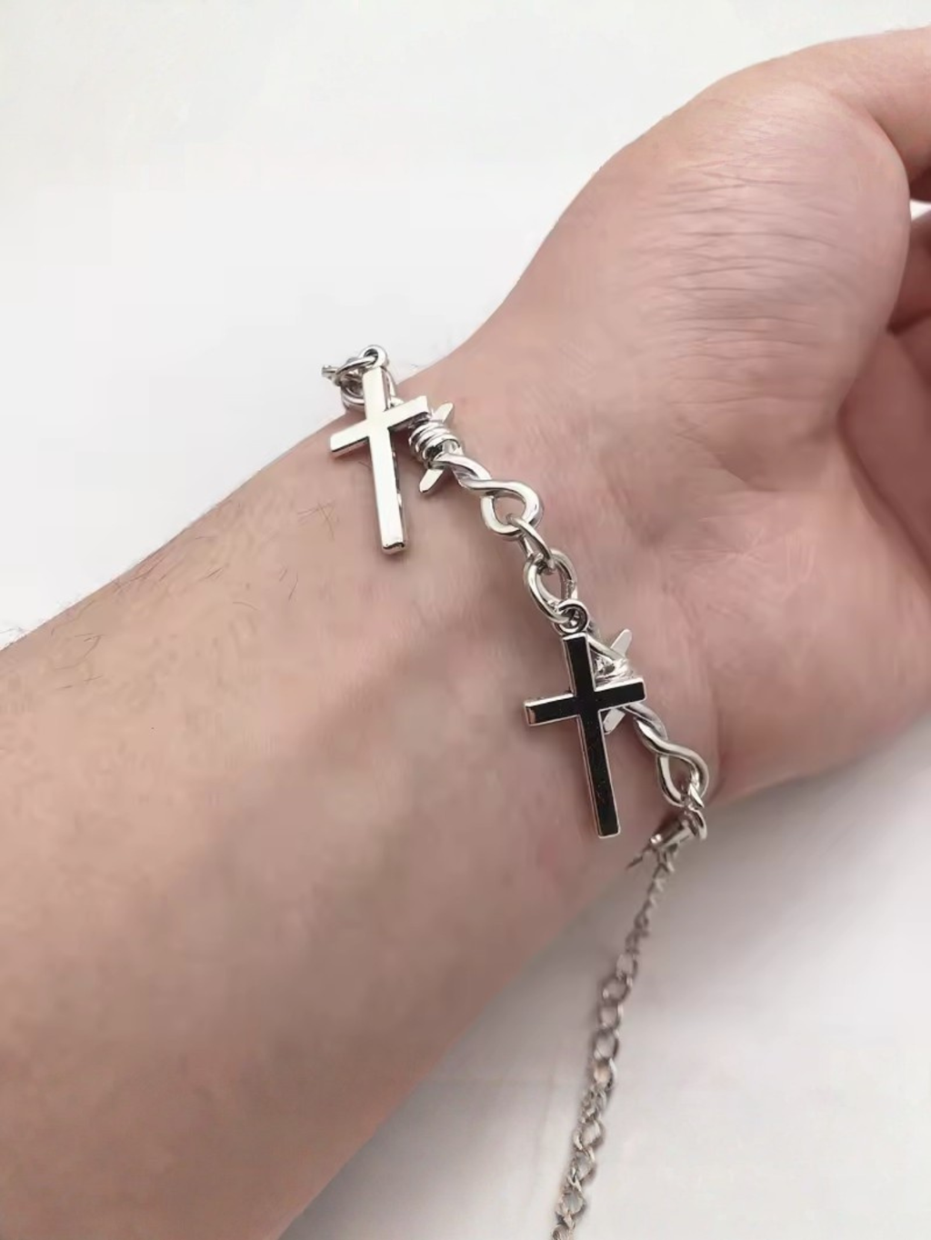 Barbed Wire Cross Chain Necklace
