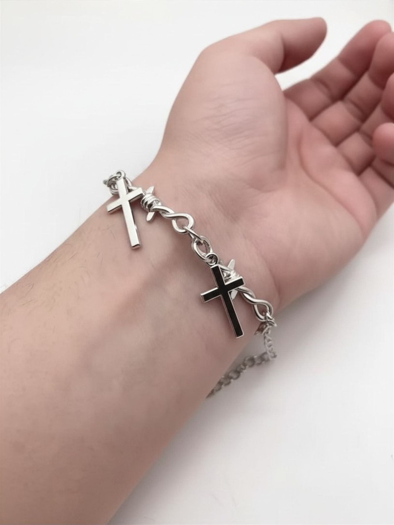 Barbed Wire Cross Chain Necklace