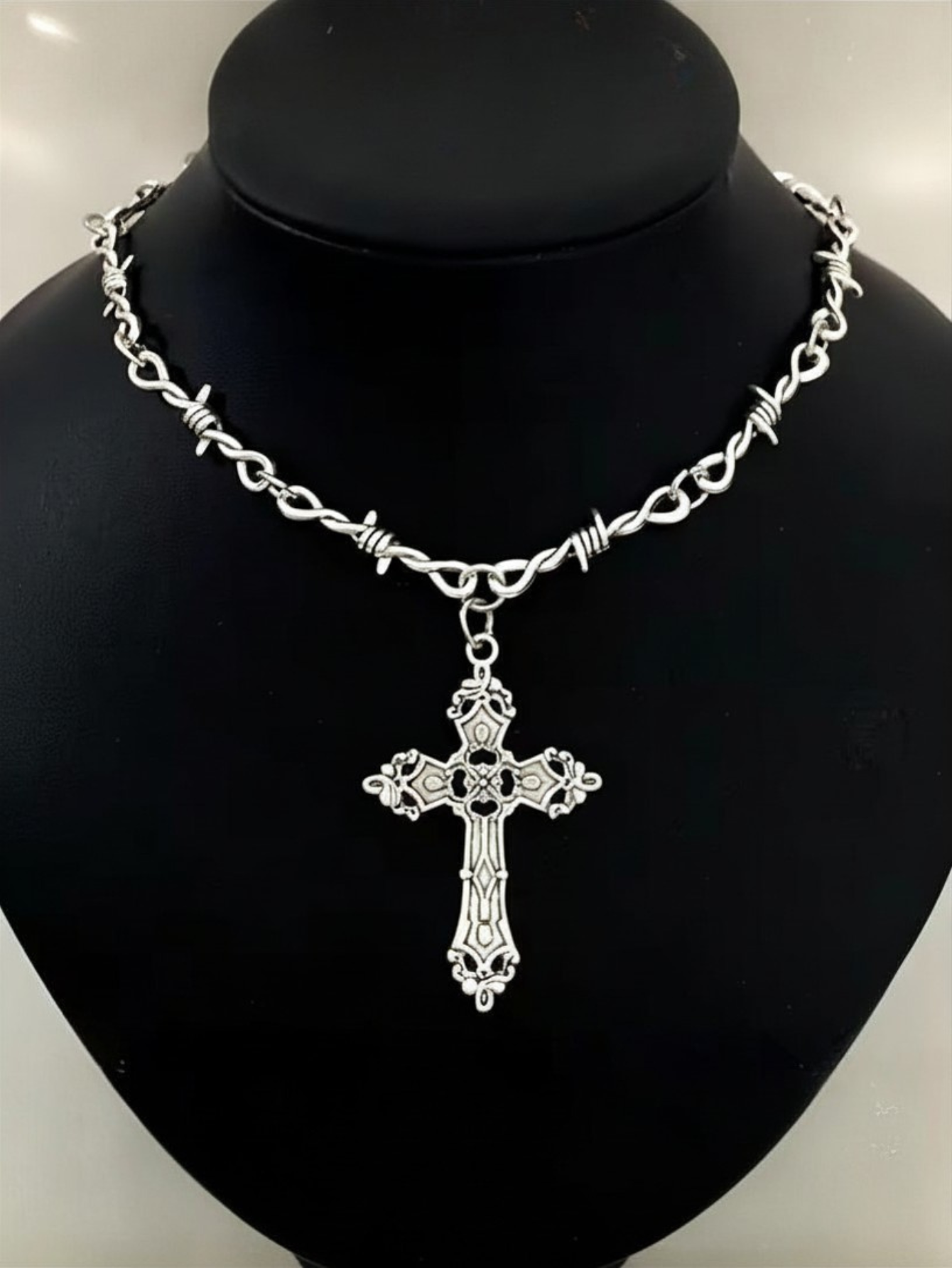 Barbed Wire Cross Chain Necklace