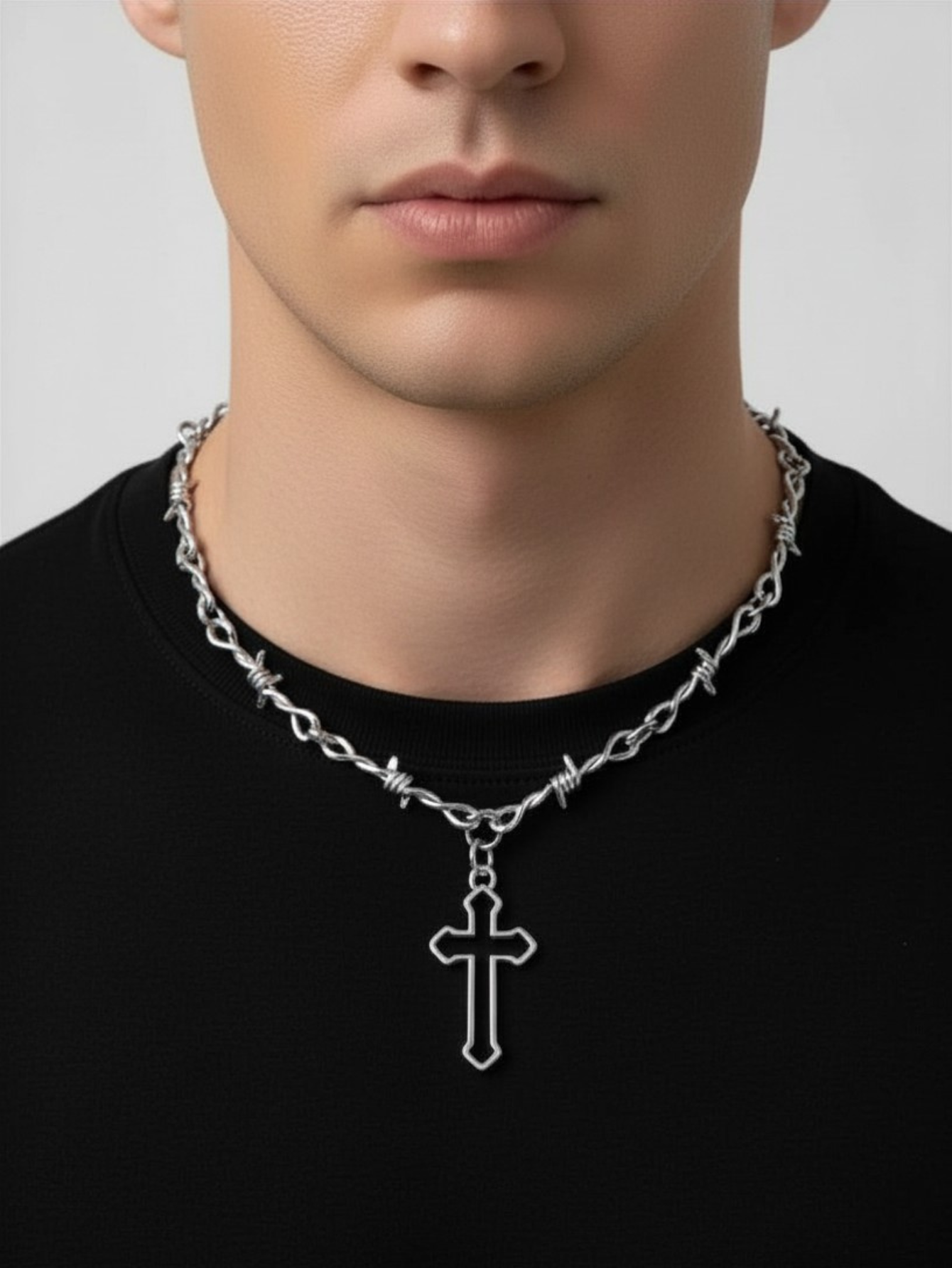 Barbed Wire Cross Chain Necklace