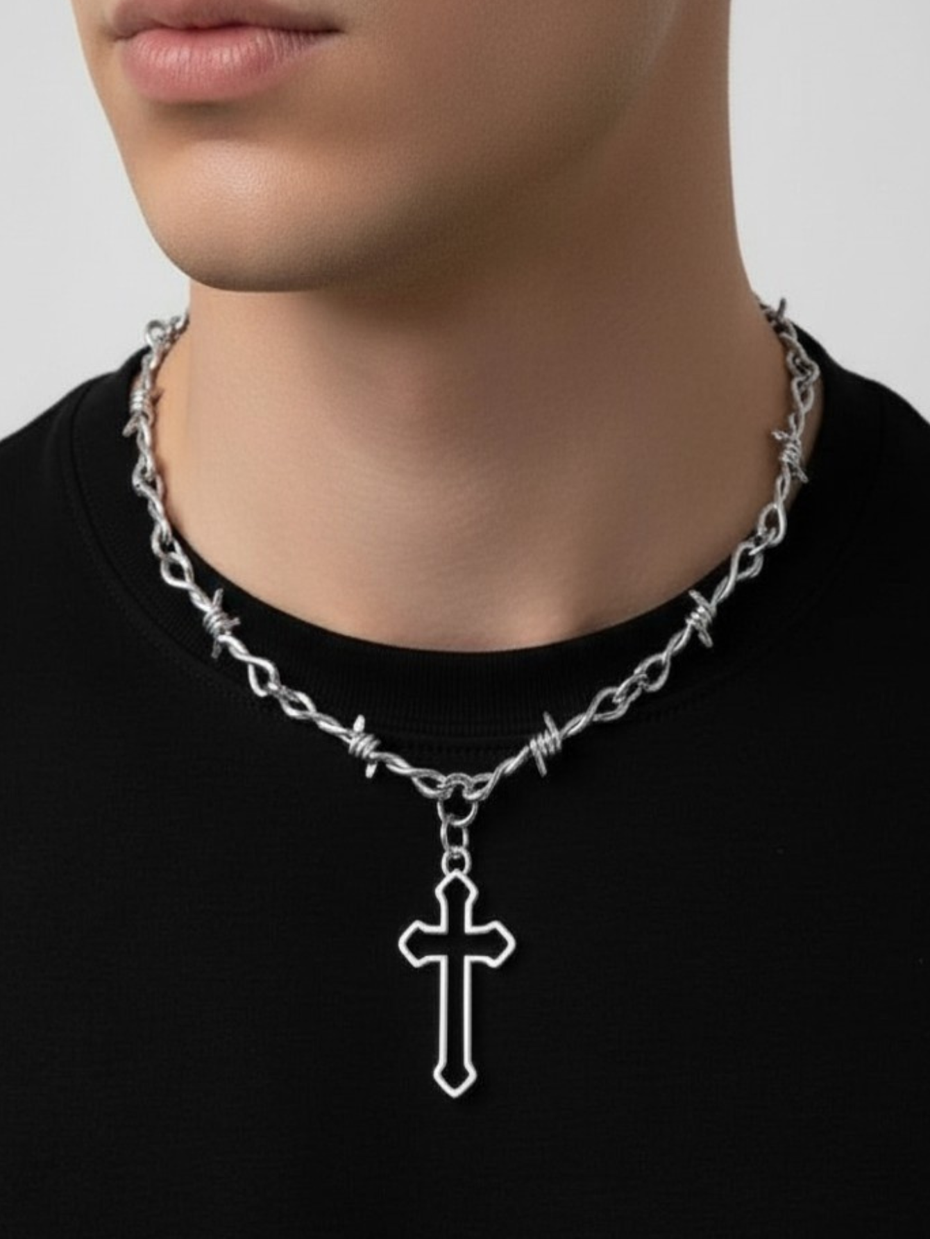 Barbed Wire Cross Chain Necklace