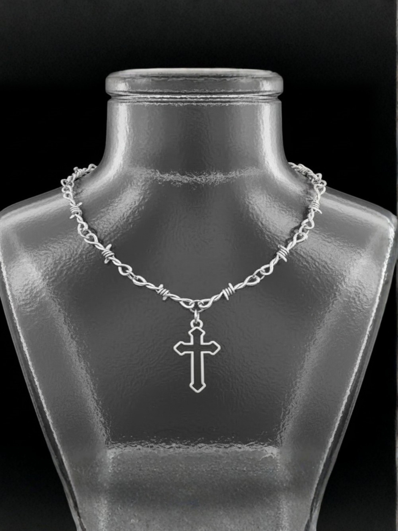 Barbed Wire Cross Chain Necklace