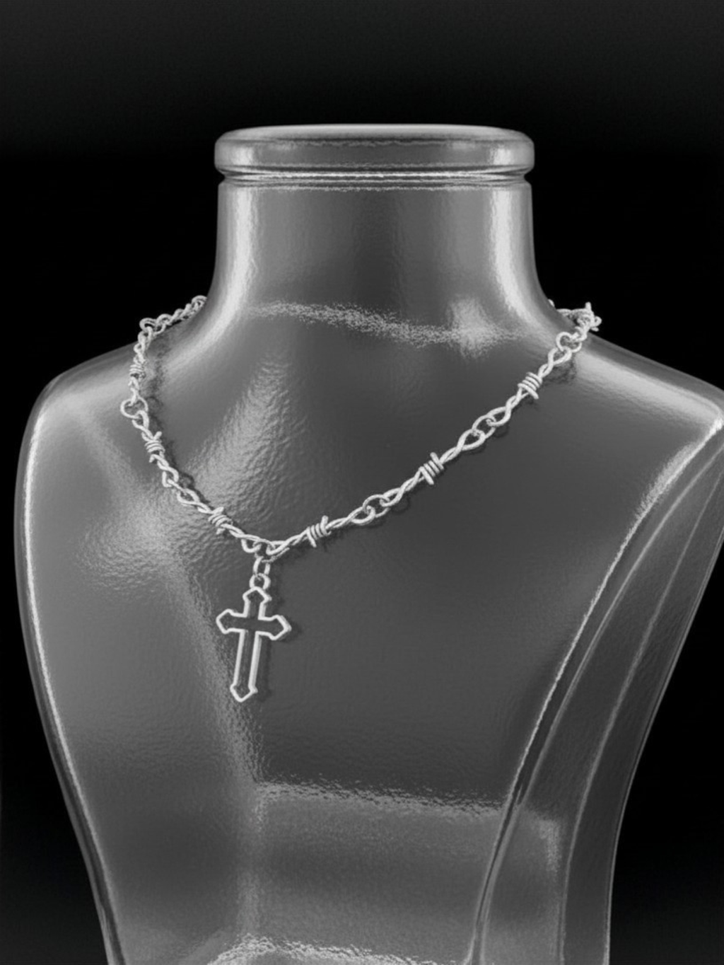 Barbed Wire Cross Chain Necklace
