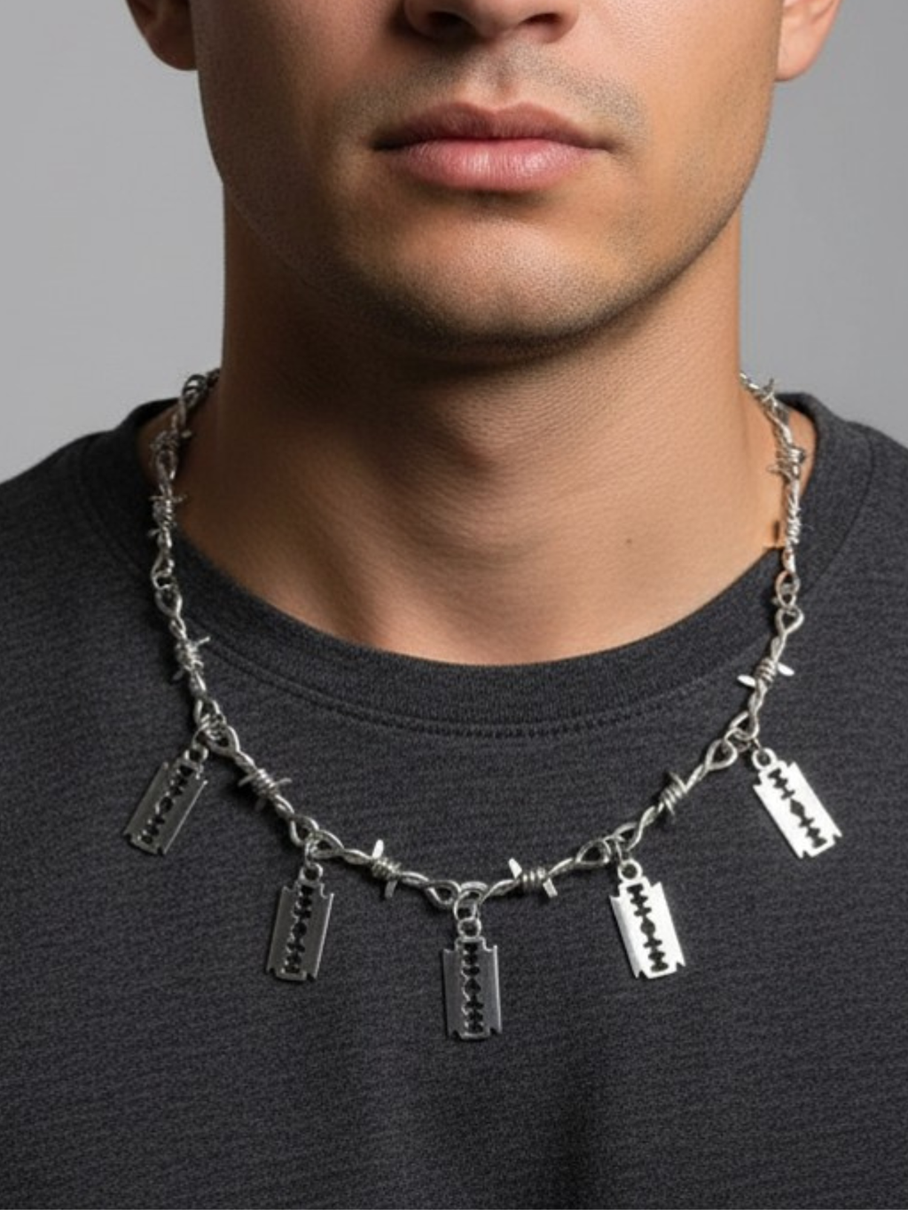 Barbed Wire Razor Blade Chain Necklace